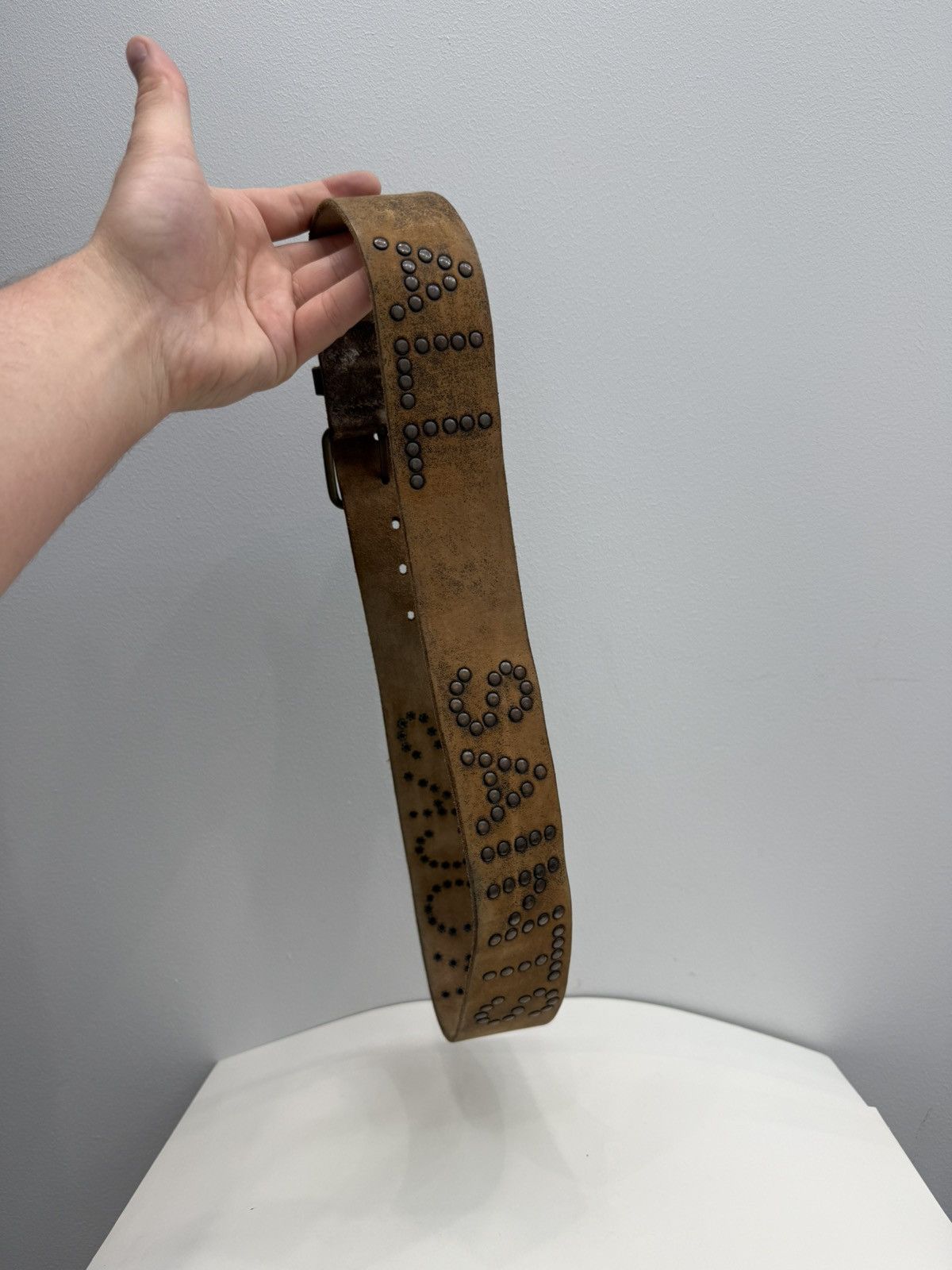 Allsaints Vintage Y2K Allsaints Metal Rivets Studded Leather Belt Size 34 - 2 Thumbnail