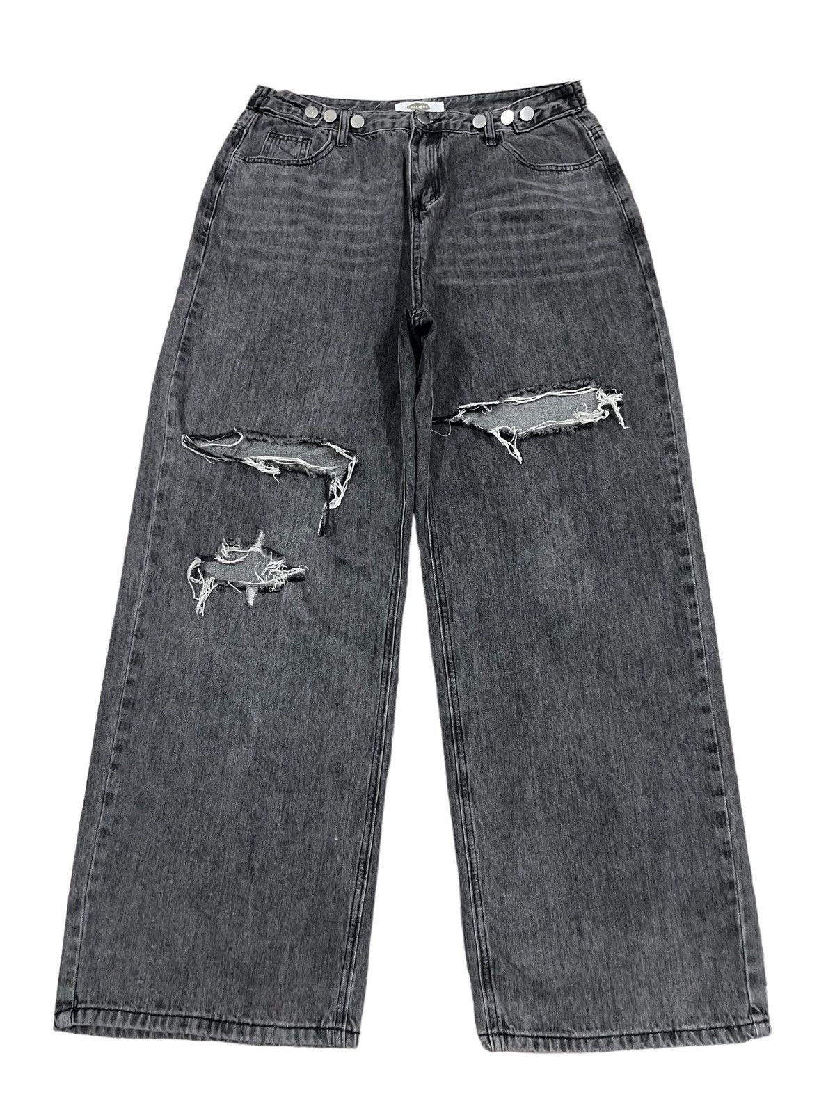 14th Addiction Japanese Brand Grey Wash Distressed Adjustable Baggy Jeans Size US 33 - 5 Thumbnail