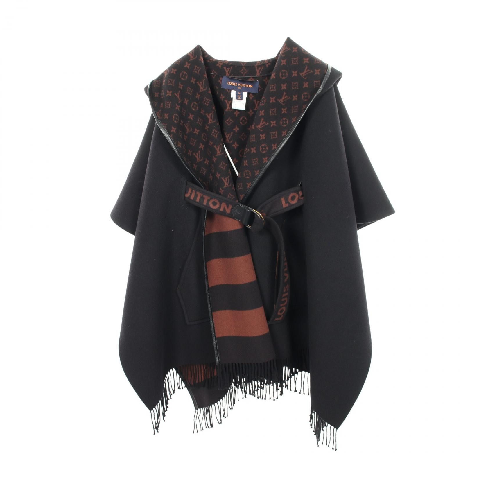 Louis Vuitton Louis Vuitton Louis Vuitton Hooded Wrap Cape Wool Silk Coat Textile Outerwear DUTY FREE for USA Size ONE SIZE - 1 Thumbnail