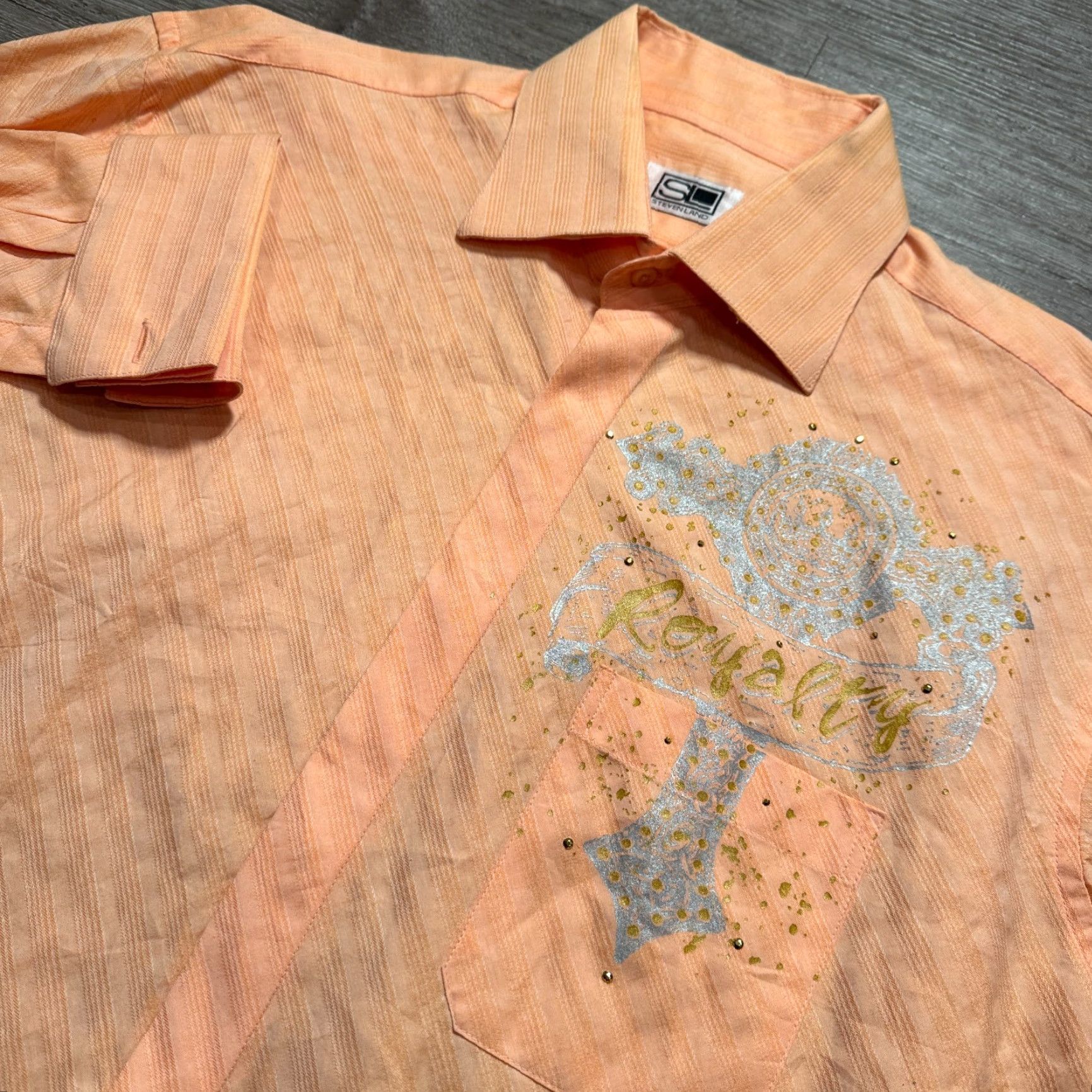 Steven Alan Steven Land Shirt Mens 16.5 34/35 Orange French Cuff Modern Fit Button Graphic Size US XL / EU 56 / 4 - 2 Thumbnail
