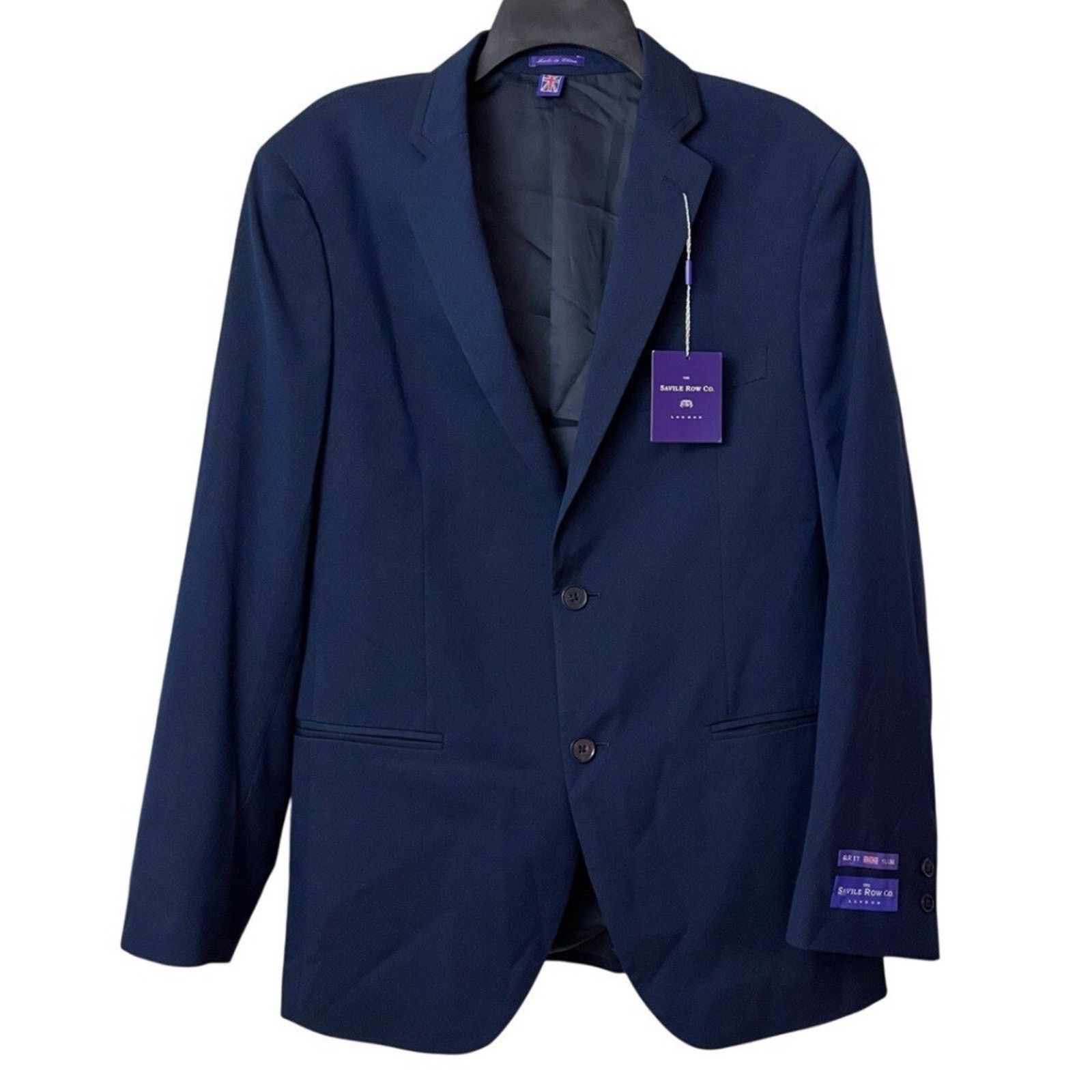 Savile Row Savile Row Co Blazer Mens 40R Blue Slim Fit Stretch 2 Button Size 40R - 1 Thumbnail
