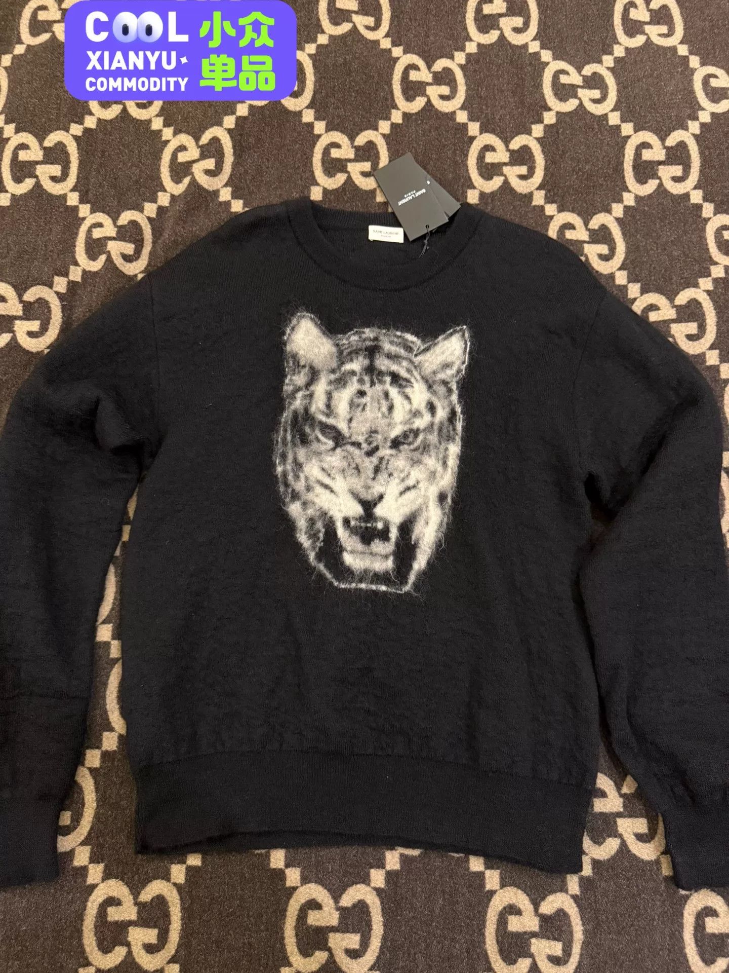 Saint Laurent Paris Saint Laurent Tiger Head Black Sweater Size US L / EU 52-54 / 3 - 1 Thumbnail