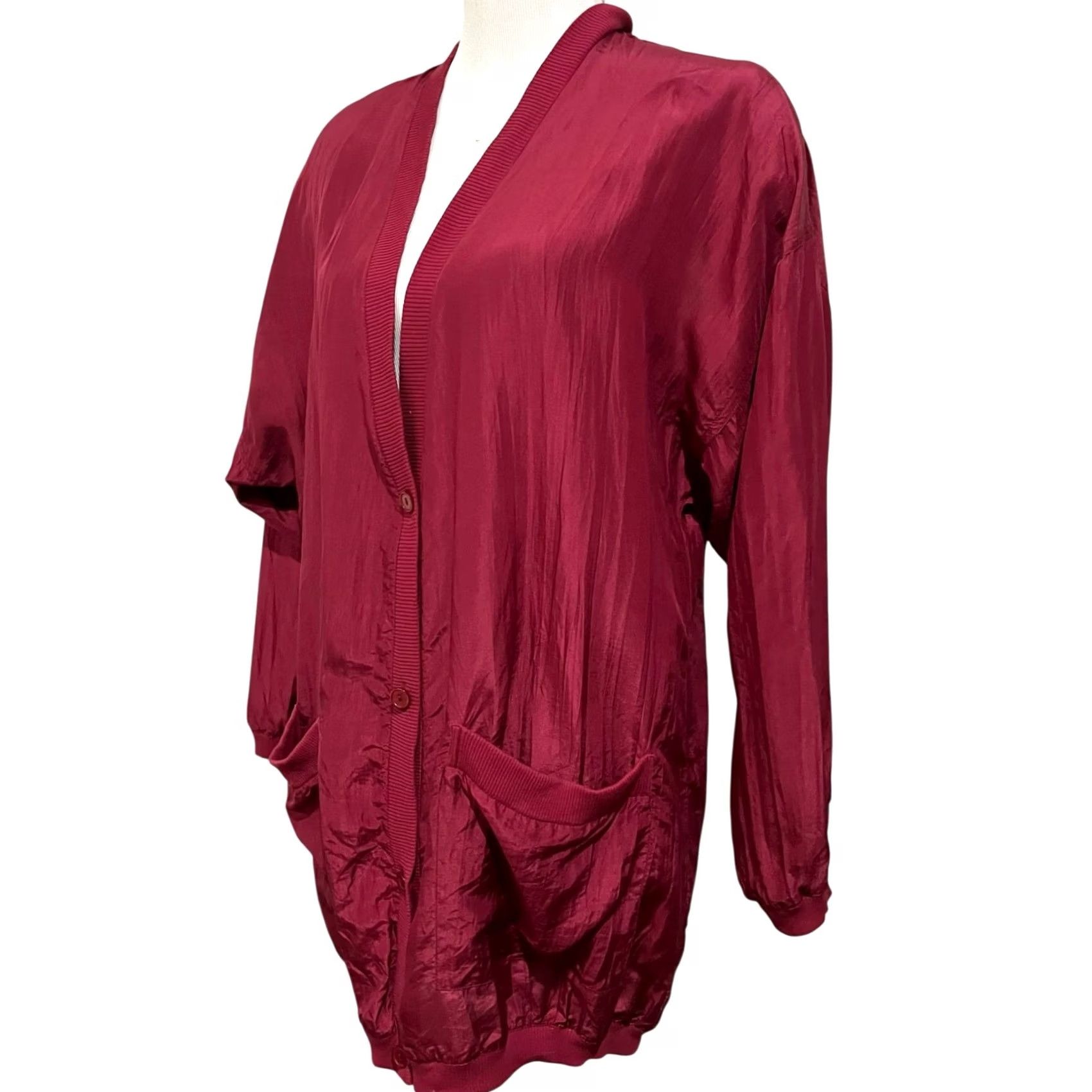 Vintage VINTAGE Adam Douglas Sport Cardigan Jacket Women's L Burgundy Silk Button Front Pockets Size L / US 10 / IT 46 - 4 Thumbnail