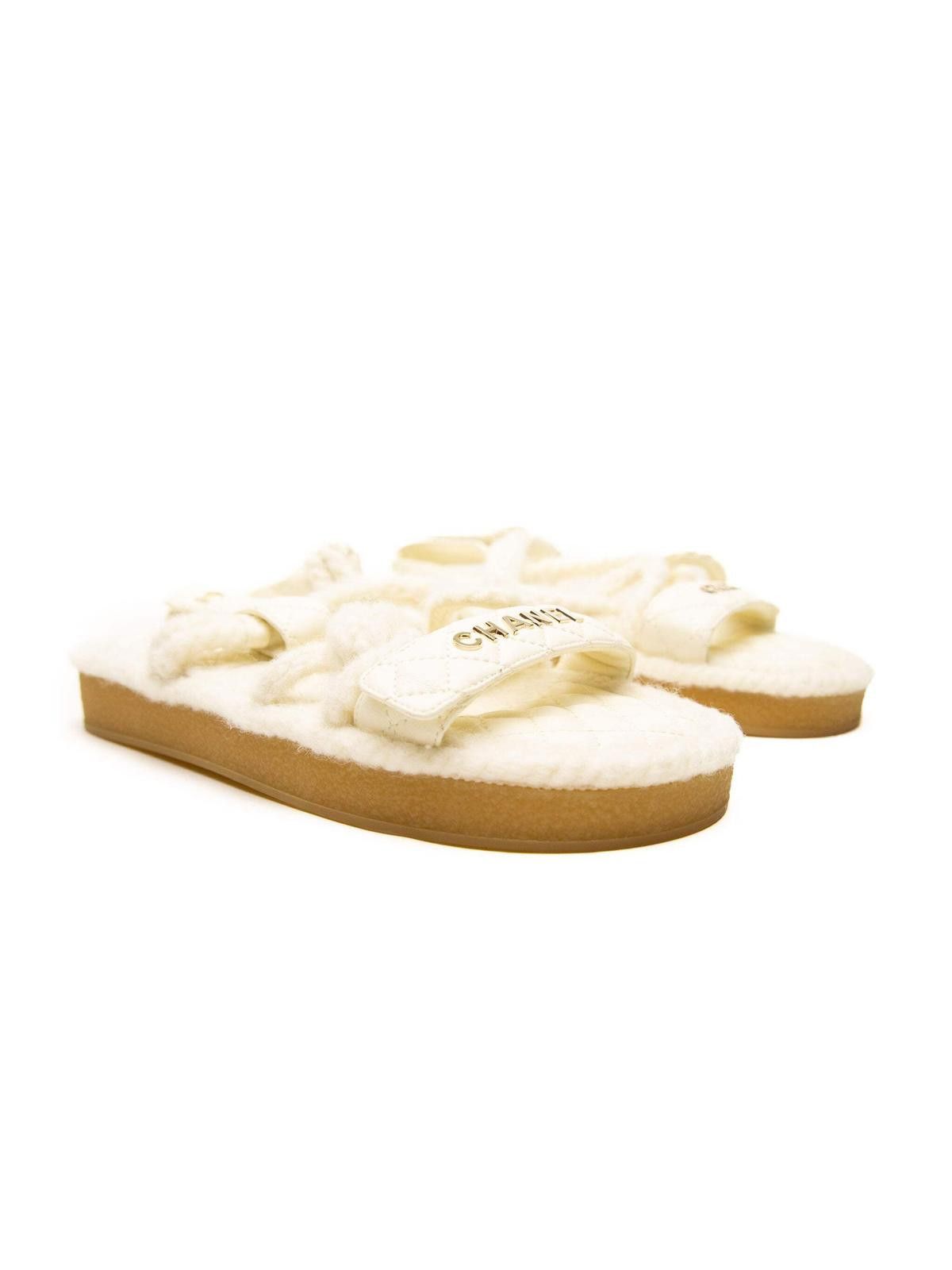 Chanel Chanel Womens Cord Lambskin Quilted Sandals 8 Cream Size US 10 / IT 40 - 2 Thumbnail