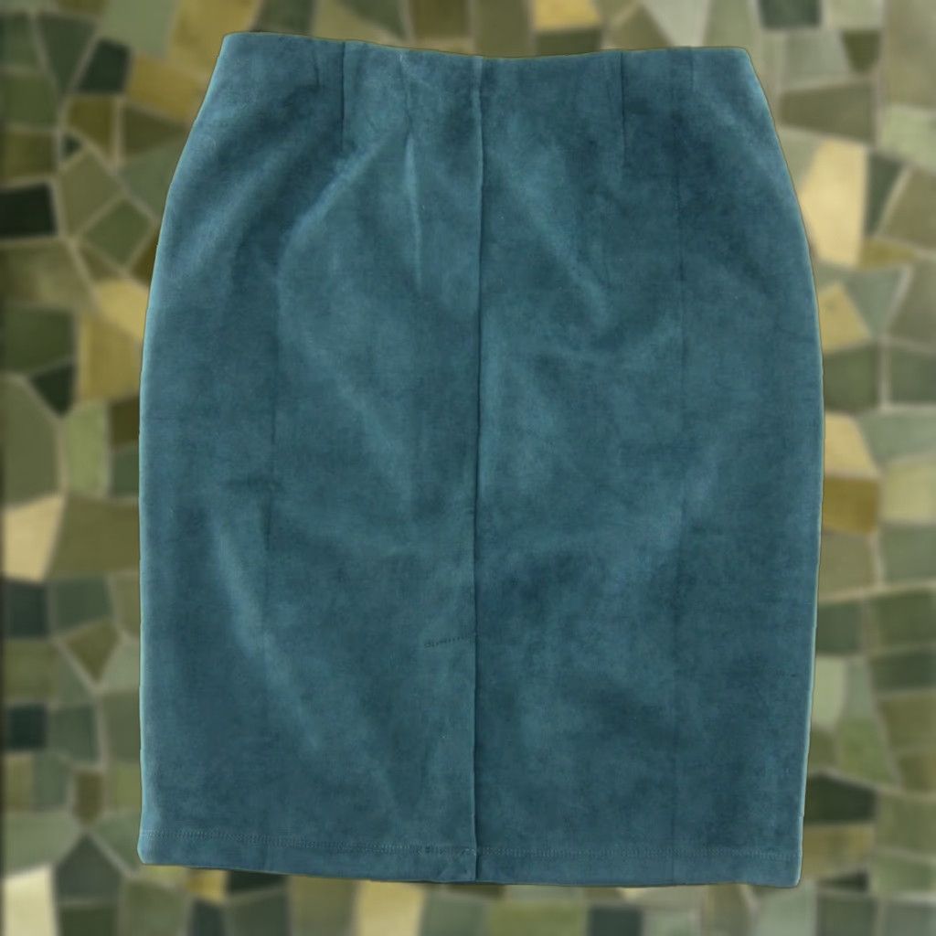 Vintage NWT New York Clothing Co. Skirt Women L Green Knee Length Straight Pencil Stretch Microfiber Suede Stretch NWT Size 36" / US 14 / IT 50 - 1 Thumbnail