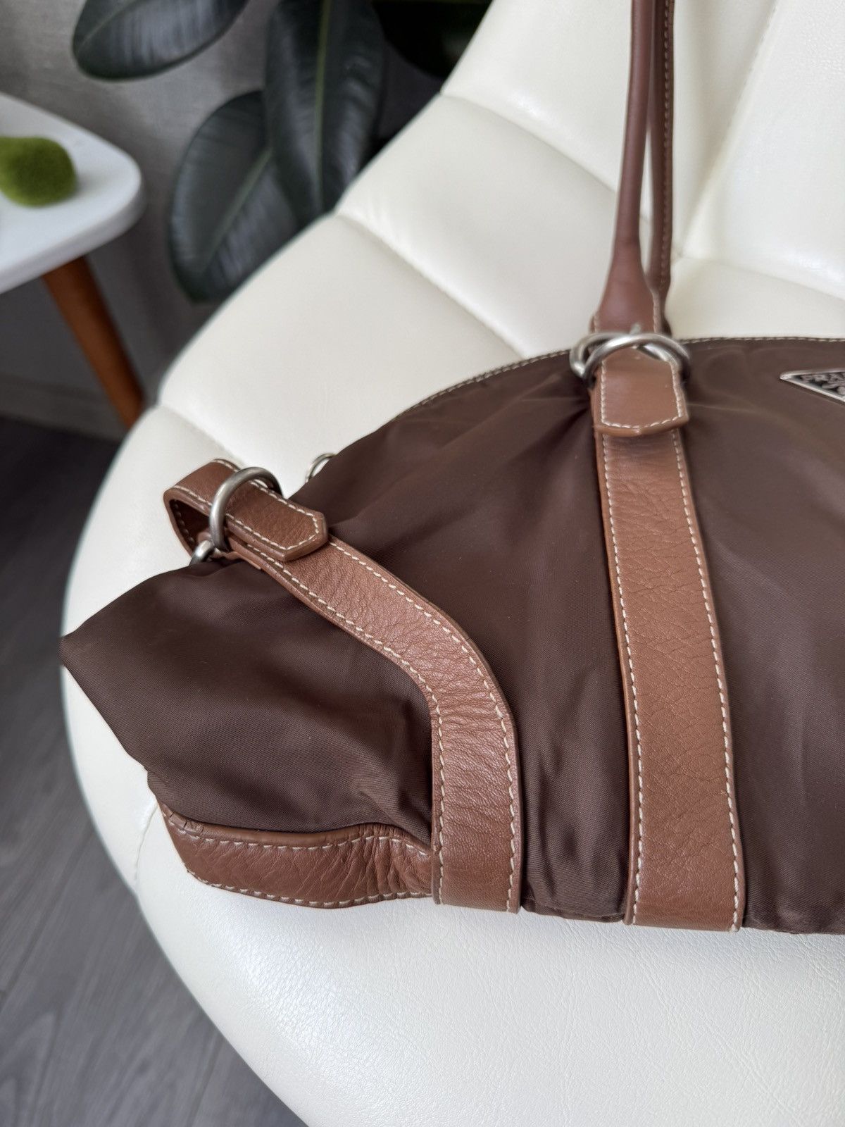 Prada Vintage 00s Prada Triangle Logo Nylon & Leather Brown Bag Size ONE SIZE - 11 Thumbnail