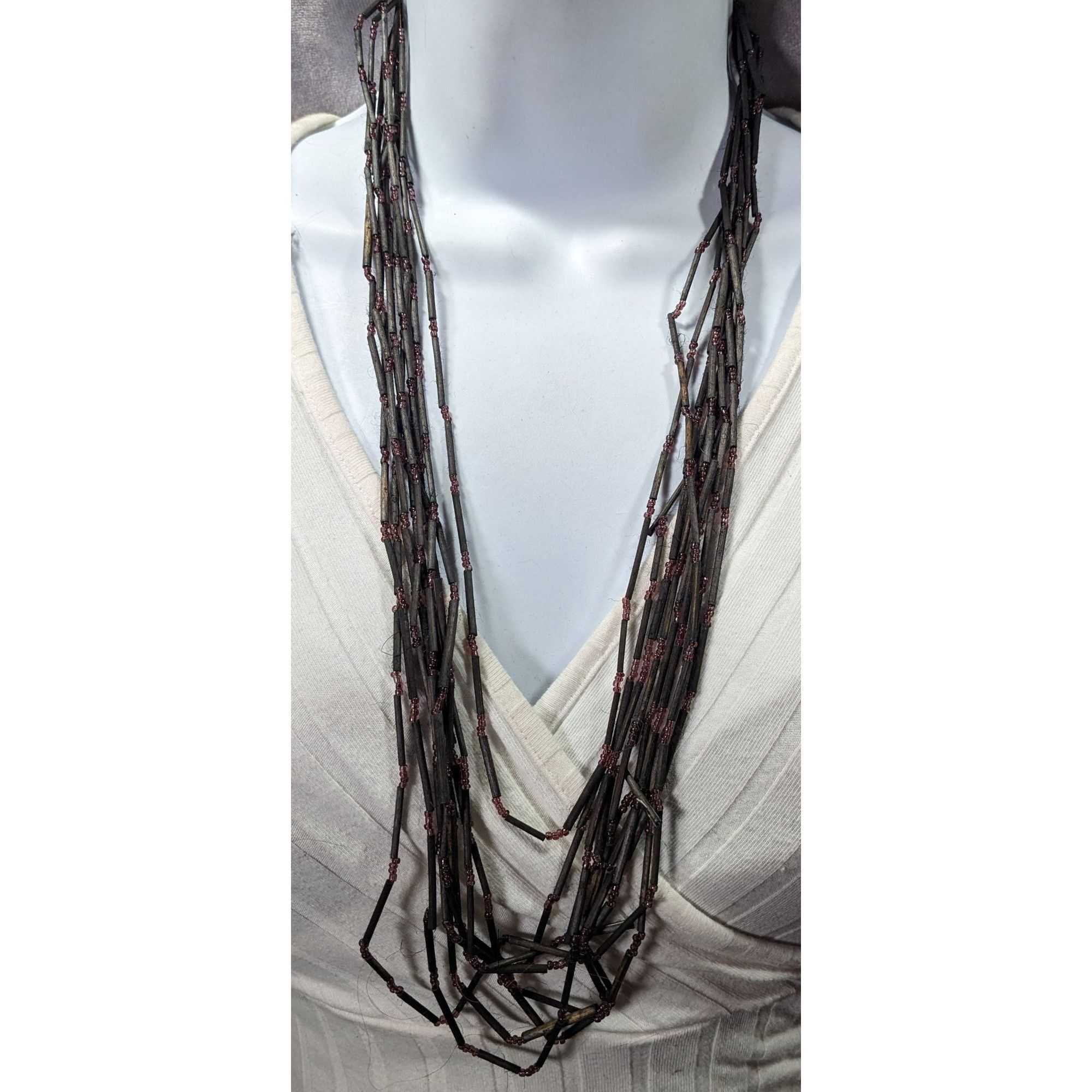 Other Vintage Black Wood And Glass Multistrand Necklace Size ONE SIZE - 4 Thumbnail
