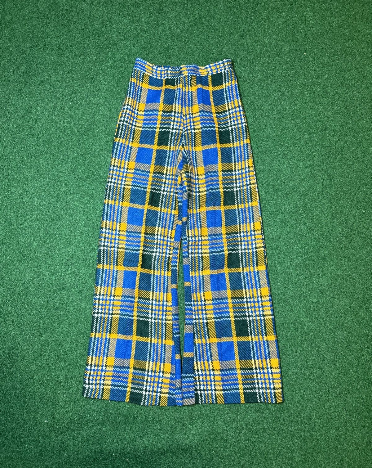 Vintage Vtg 70s Plaid Flare Disco Juinor 22x24 Bell Bottom Pants Size 22" - 1 Thumbnail