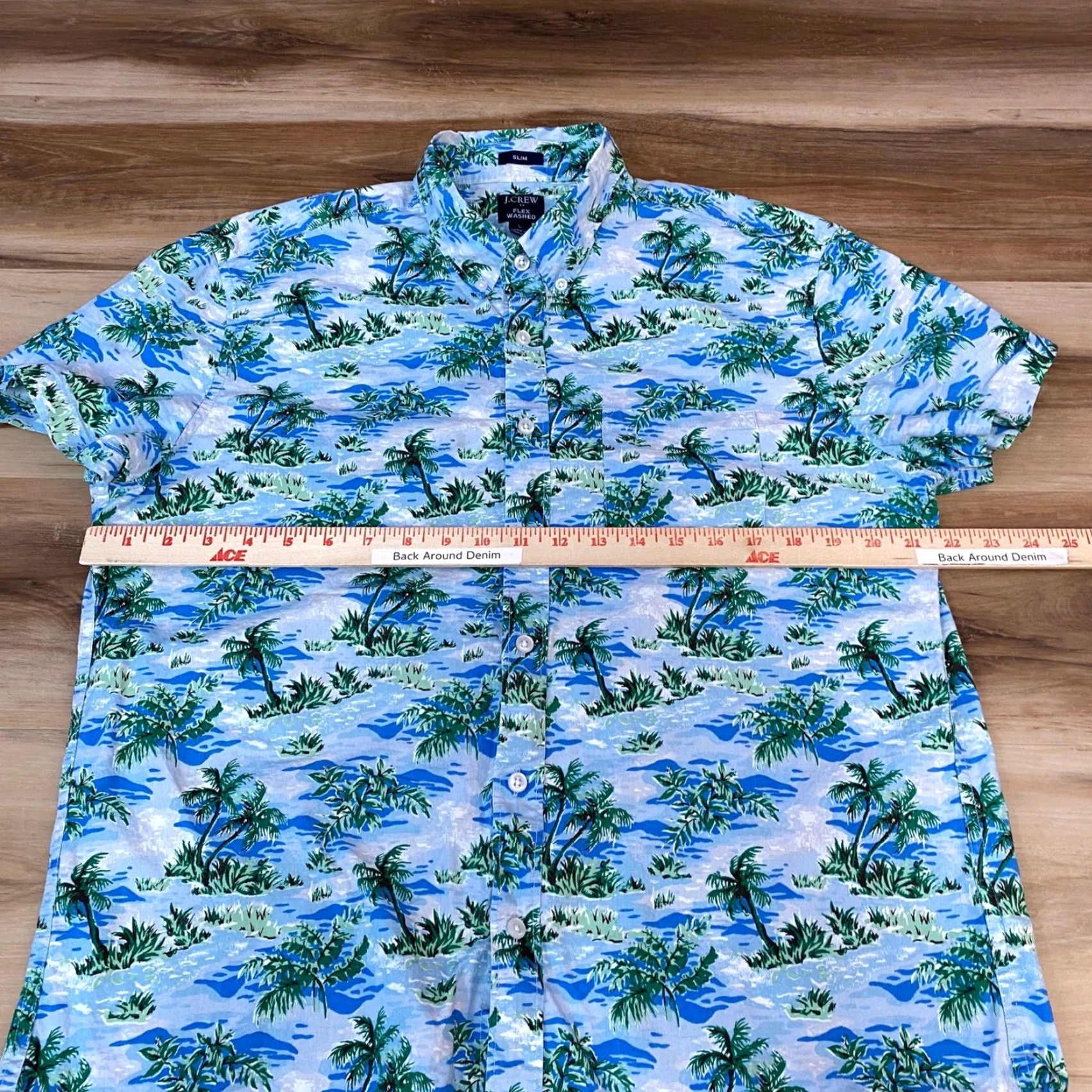 J.Crew J.Crew Shirt Mens Large Slim Flex Washed Tropical Palm Tree Short Sleeve Blue Button-Up Collared Slim Fit Casual Summer Vacation Mens Size US L / EU 52-54 / 3 - 7 Thumbnail
