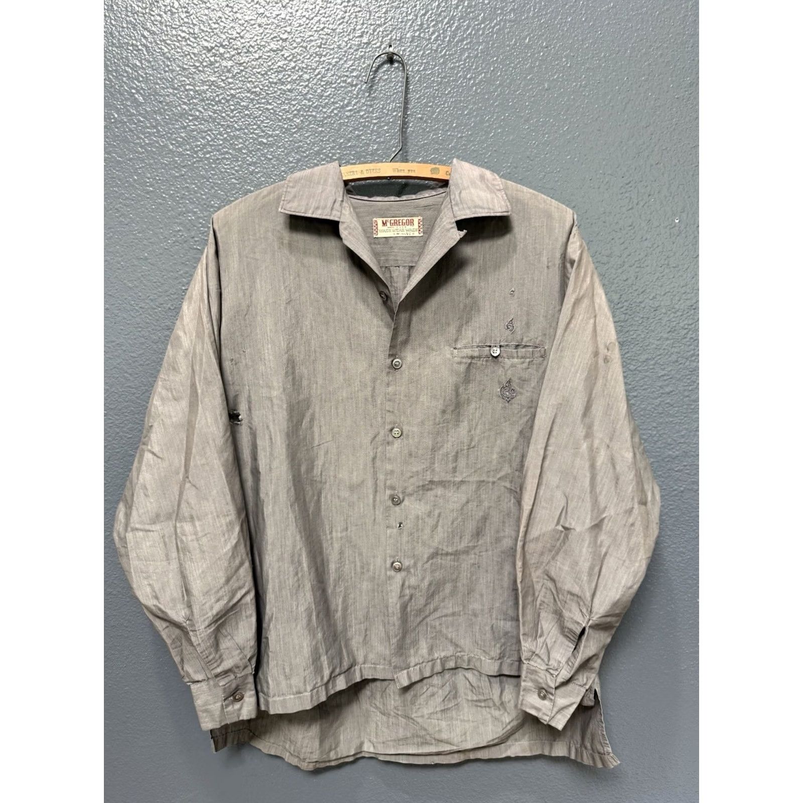 McGregor VINTAGE McGregor Shirt Gray Cotton Loop Collar Men’s Button Front Medium 1950s Rockabilly Mens Size US M / EU 48-50 / 2 - 3 Thumbnail