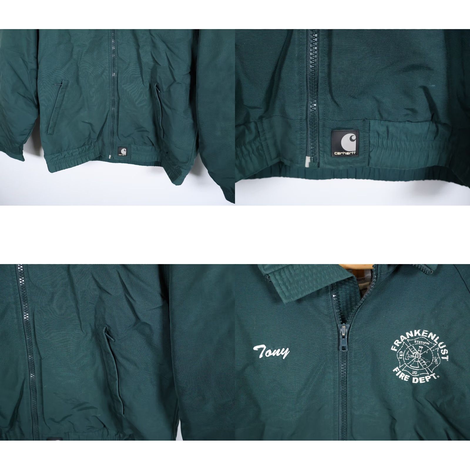 Carhartt VTG Carhartt Fleece Lined Jacket Men Large Green Bomber Jacket 90s Grunge Retro Chainstitch Fire Department Full Zip Pockets Size US L / EU 52-54 / 3 - 8 Thumbnail