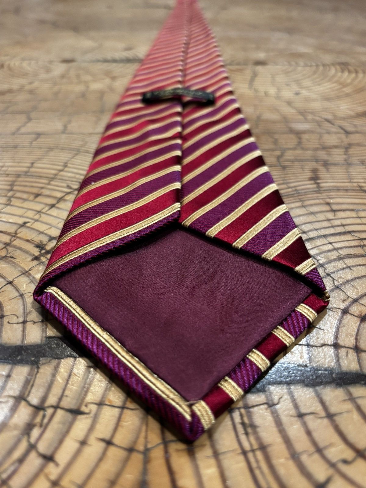 Charvet Charvet Paris Burgundy Gold Stripe Silk Tie Size ONE SIZE - 4 Thumbnail