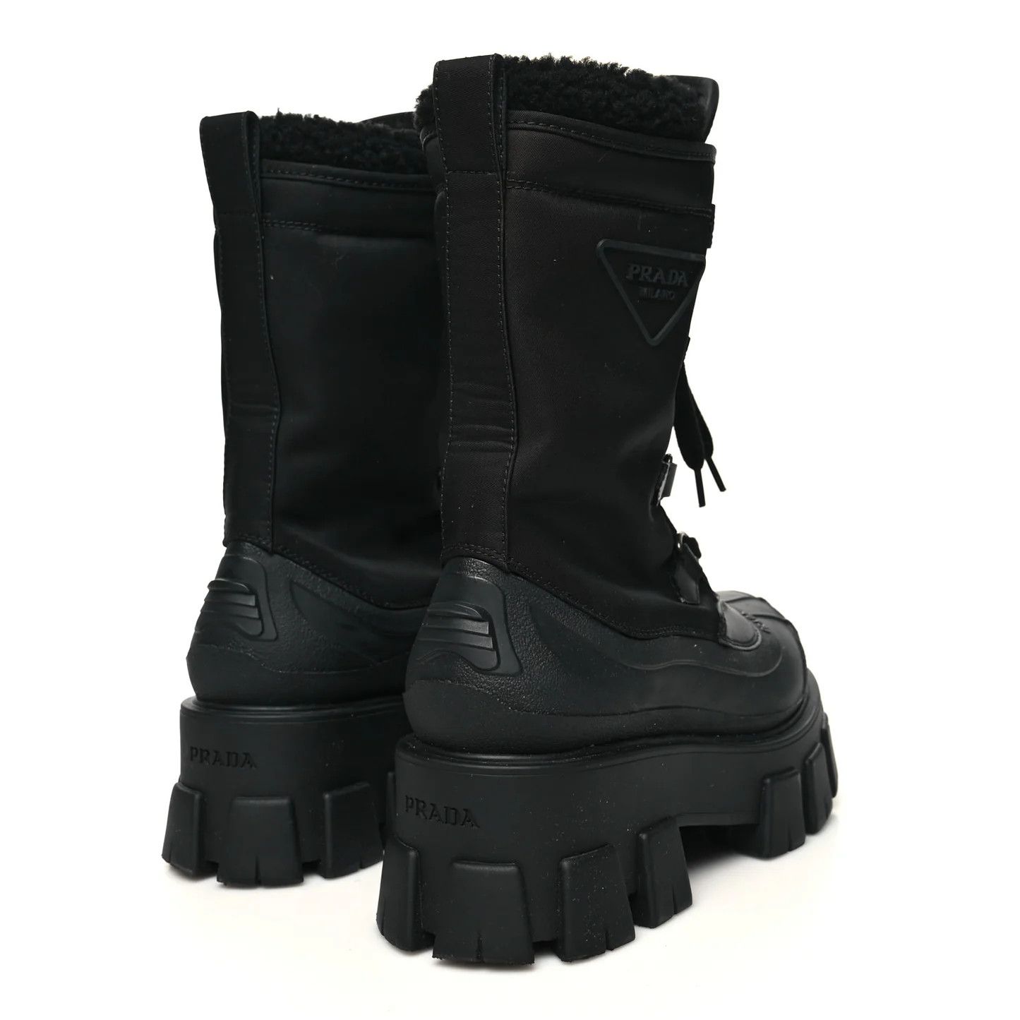 Prada o1B3y1r0426 Rubber Shearling Triangle Logo Boots in Black Size US 9 / IT 39 - 4 Thumbnail