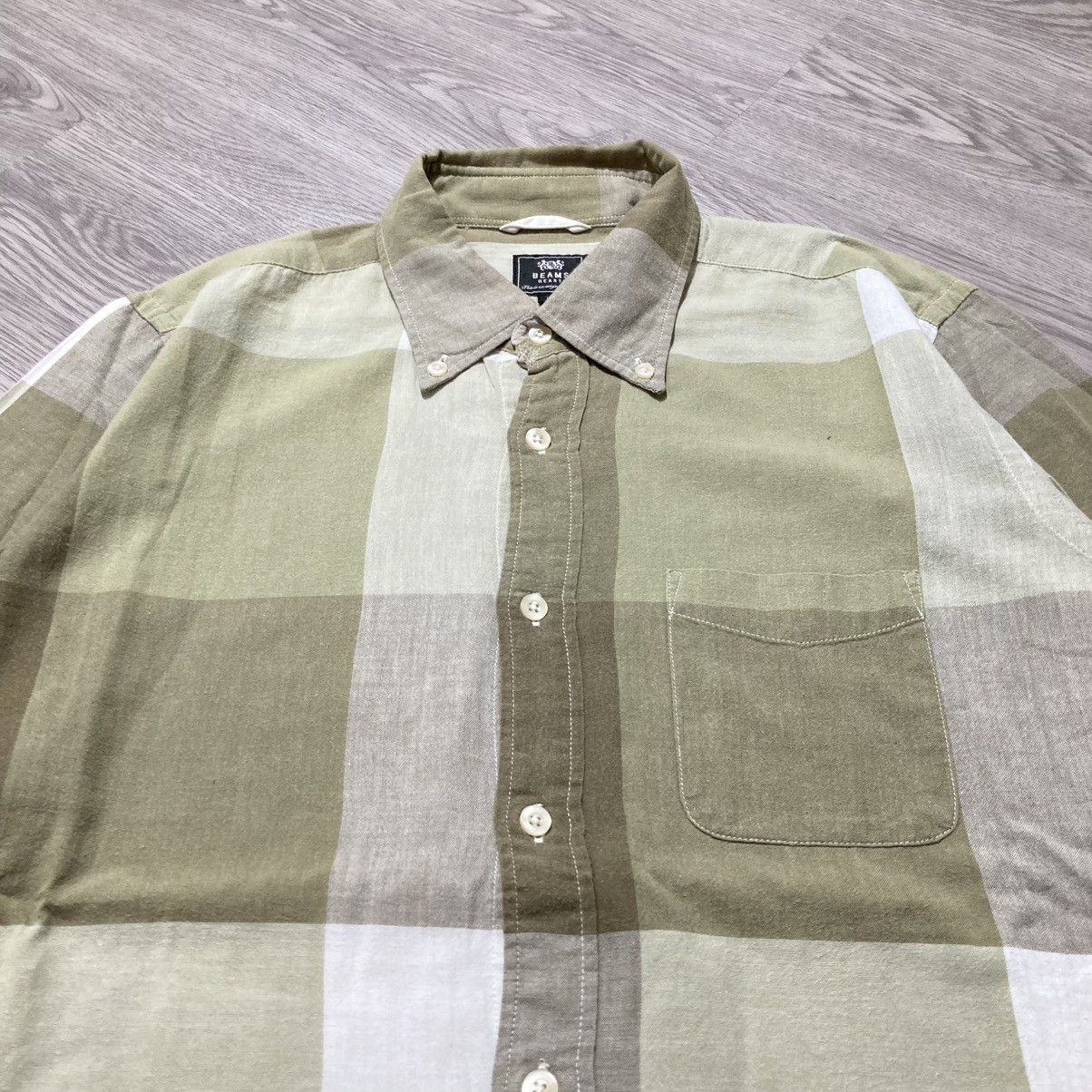 Beams Plus 2000s Beams Heart Brick Block Motif Shirt Button Up Size US L / EU 52-54 / 3 - 5 Thumbnail