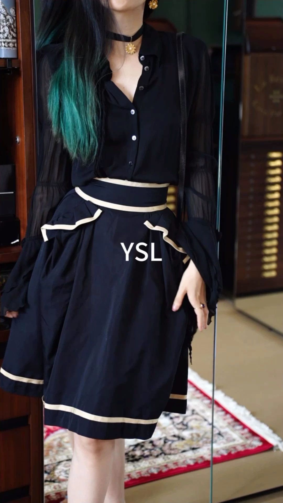 Yves Saint Laurent YSL Silk-Cotton Blend Color Blocked Umbrella Skirt XS Size 25" / US 0 / IT 36 - 1 Thumbnail