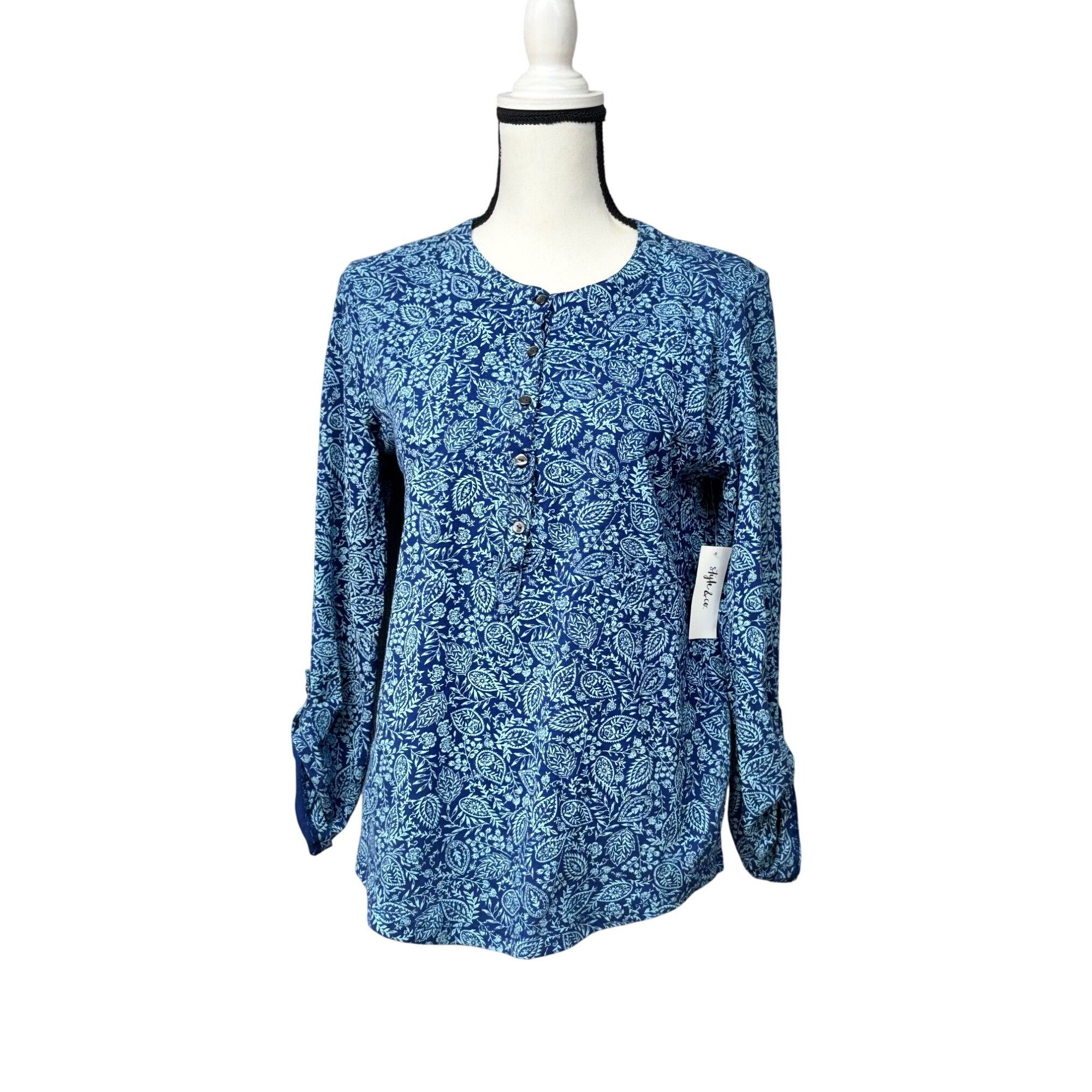 Style & Co Style & Co Cotton Printed Henley T-Shirt, Indigo Paisley, Sz Size M / US 6-8 / IT 42-44 - 11 Thumbnail