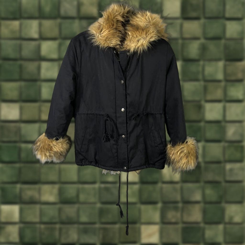 Vintage VINTAGE Roiii Jacket Womens Medium Black Faux Fur Hood Cuffs Lined Parka Penny Lane Y2K Size M / US 6-8 / IT 42-44 - 1 Thumbnail