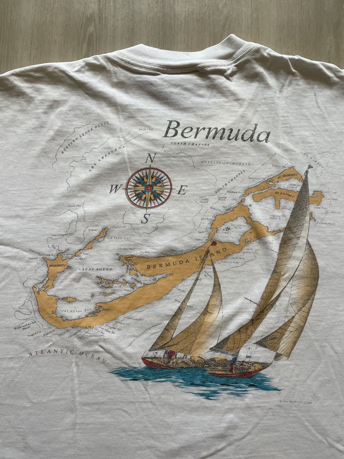 Vintage VTG 90s Sailboat Bermuda Compass Tee Sz XL Size US XL / EU 56 / 4 - 1 Thumbnail