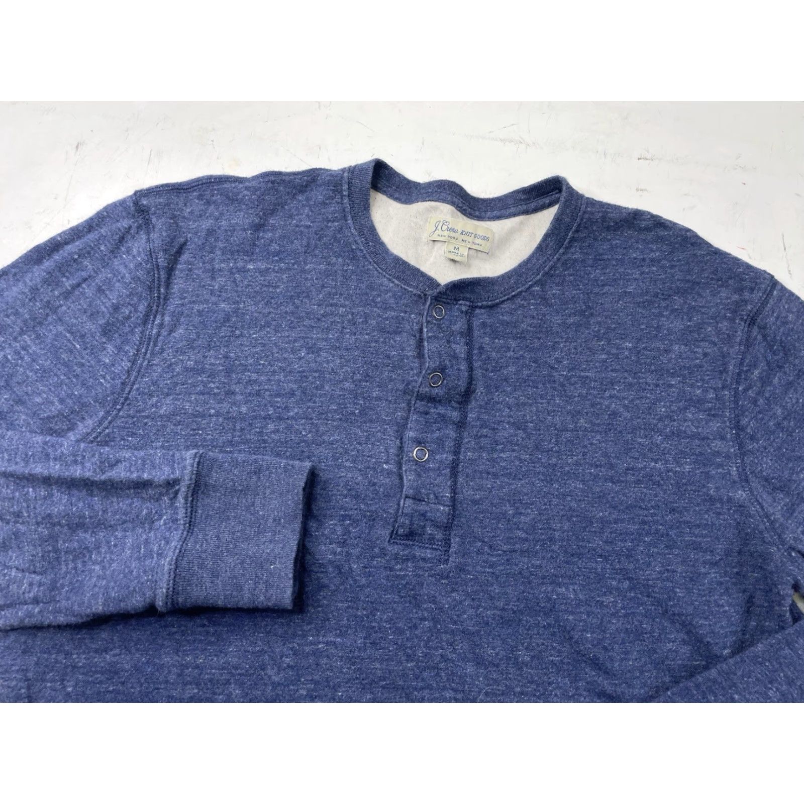 J.Crew J.CREW Shirt Mens Medium Blue Knit Henley Long Sleeve 100% Cotton Double Faced Regular Fit Size US M / EU 48-50 / 2 - 2 Thumbnail
