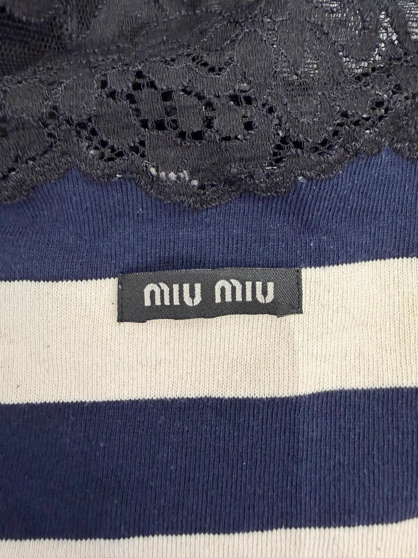 Miu Miu MIU MIU Lace-Paneled Striped Knit Off-Shoulder Top S Size S / US 4 / IT 40 - 4 Thumbnail