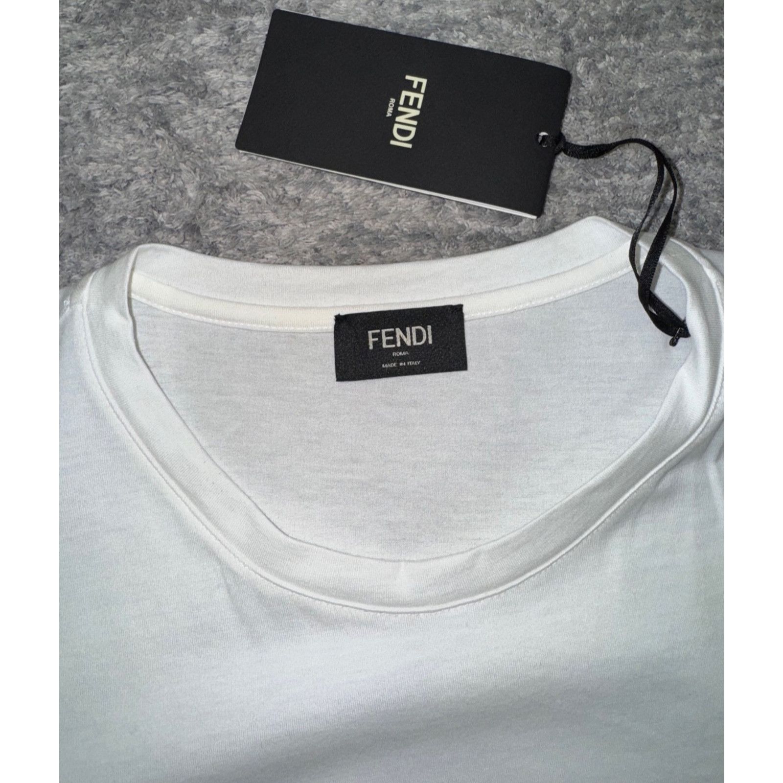 Fendi Fendi White Black Striped Sleeve Cotton T-Shirt Large L Size US L / EU 52-54 / 3 - 8 Thumbnail