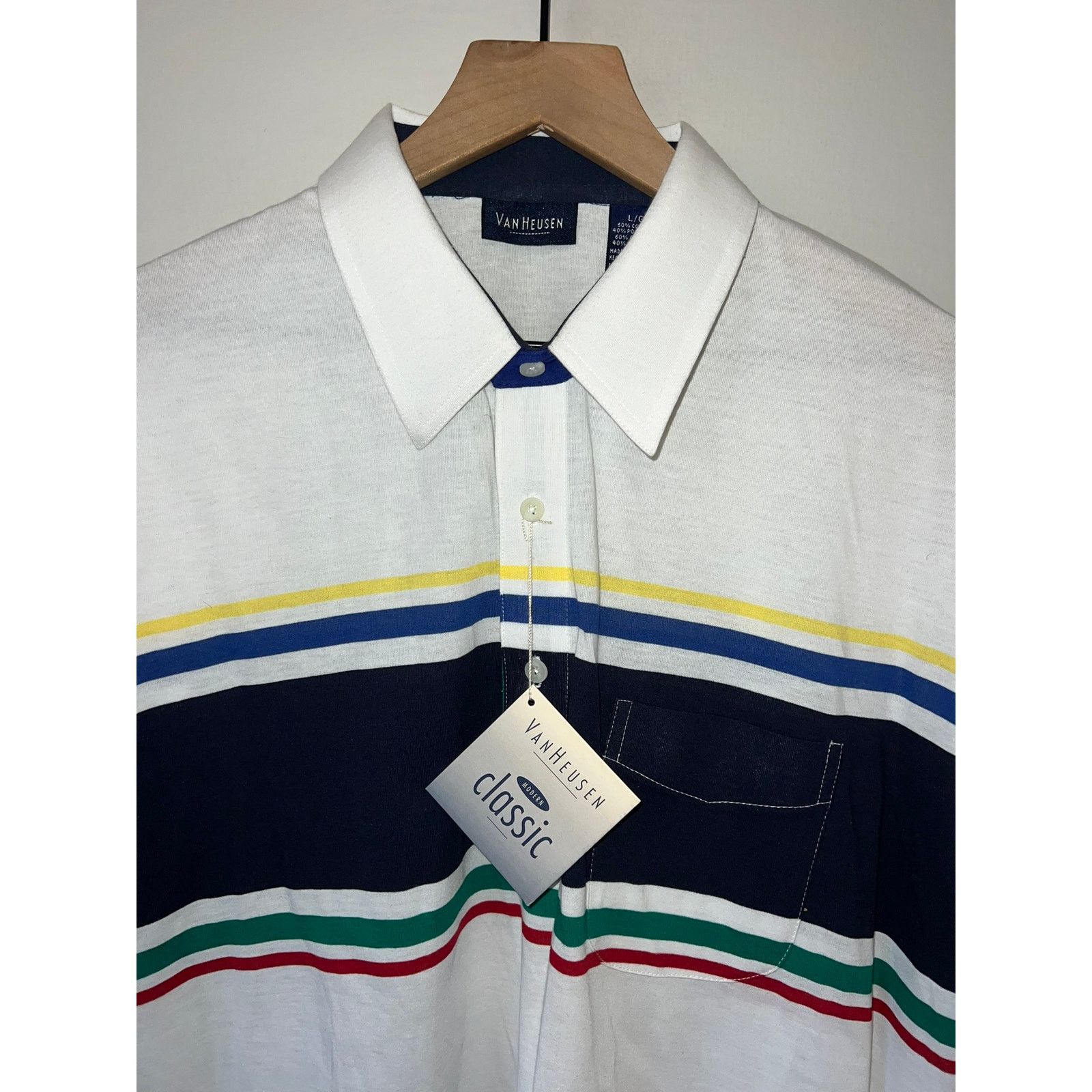 Van Heusen NWT Van Heusen Classic White Striped Polo Shirt VTG L Large Size US L / EU 52-54 / 3 - 2 Thumbnail