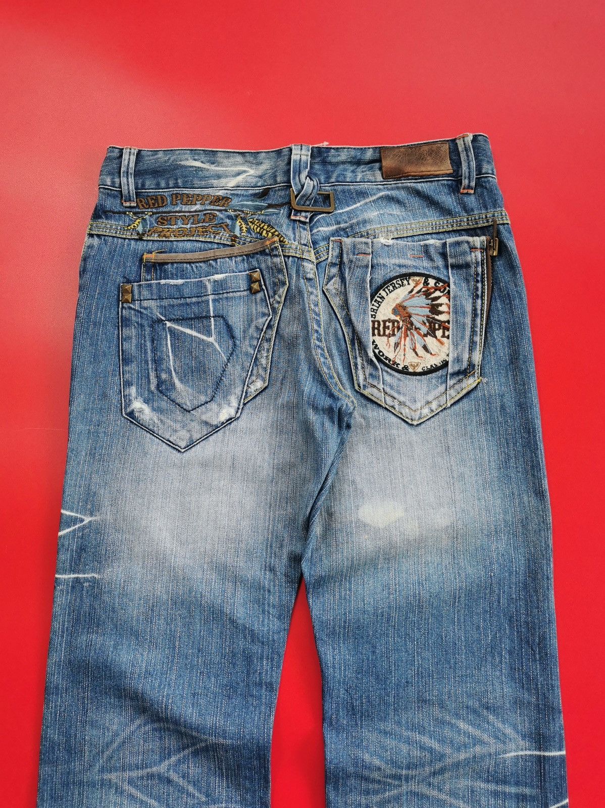If Six Was Nine Red Pepper Red Indian Embroidery Denim Jeans Size US 32 / EU 48 - 2 Thumbnail
