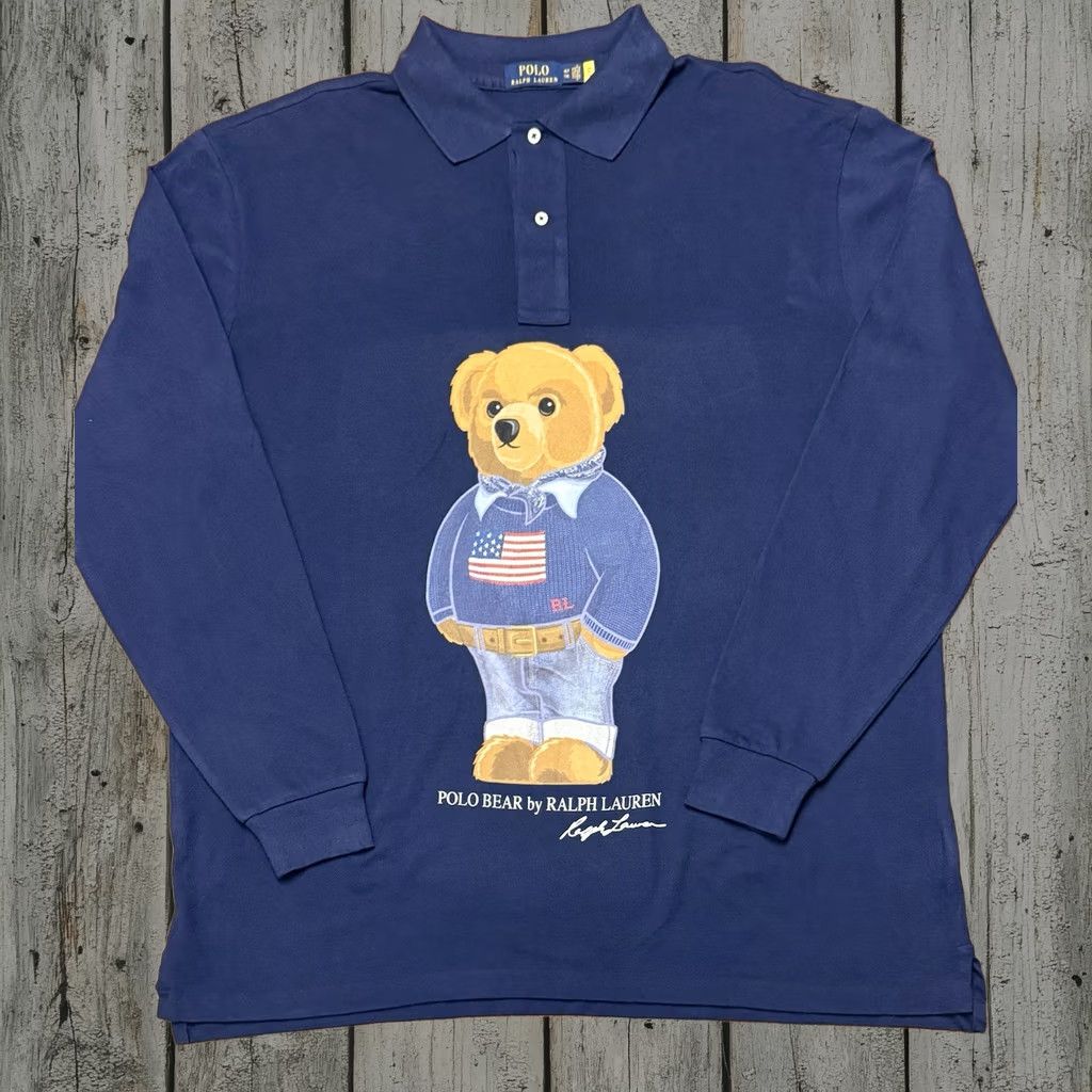 Polo Ralph Lauren Polo Men’s Xlt Blue Long Sleeve Custom Mesh Bear Shirt, Men's
