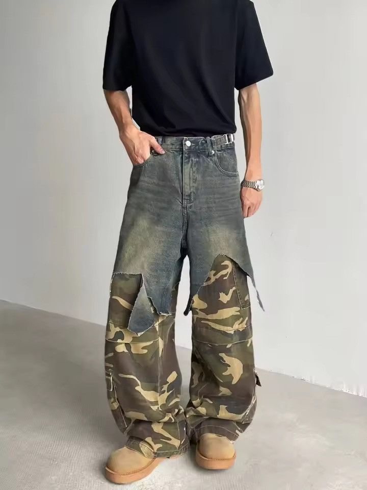 Japanese Brand Ropa Y2K Grunge Camouflage Patchwork Baggy Stacked Jeans Size US 26 / EU 42 - 1 Thumbnail
