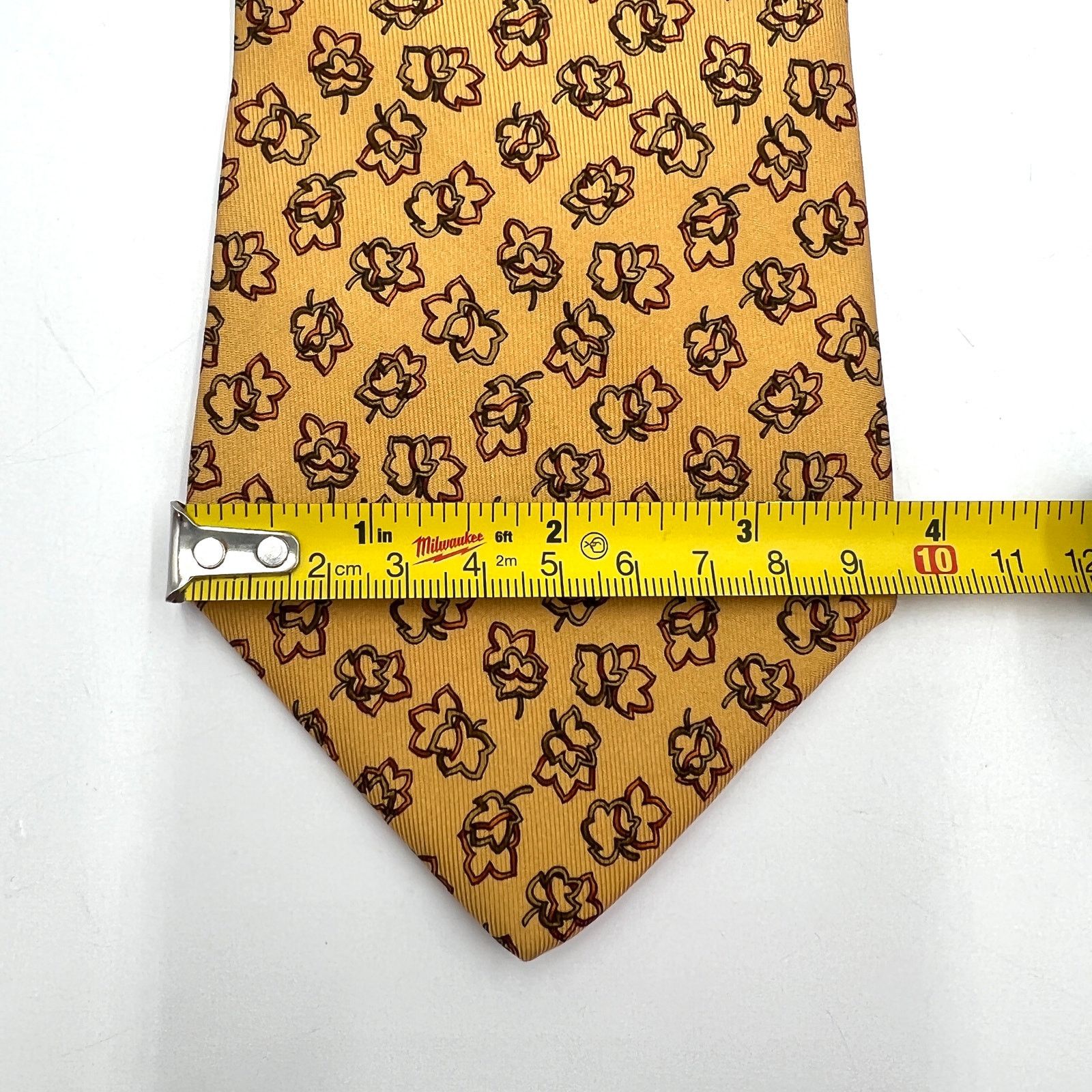 Salvatore Ferragamo Salvatore Ferragamo Leaf Print Motif Silk Tie Yellow Size ONE SIZE - 4 Thumbnail