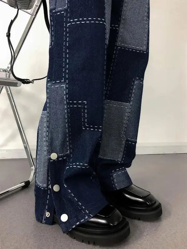 VIBE Vintage Patchwork Plaid Baggy Jeans Size 32" / US 10 / IT 46 - 1 Thumbnail