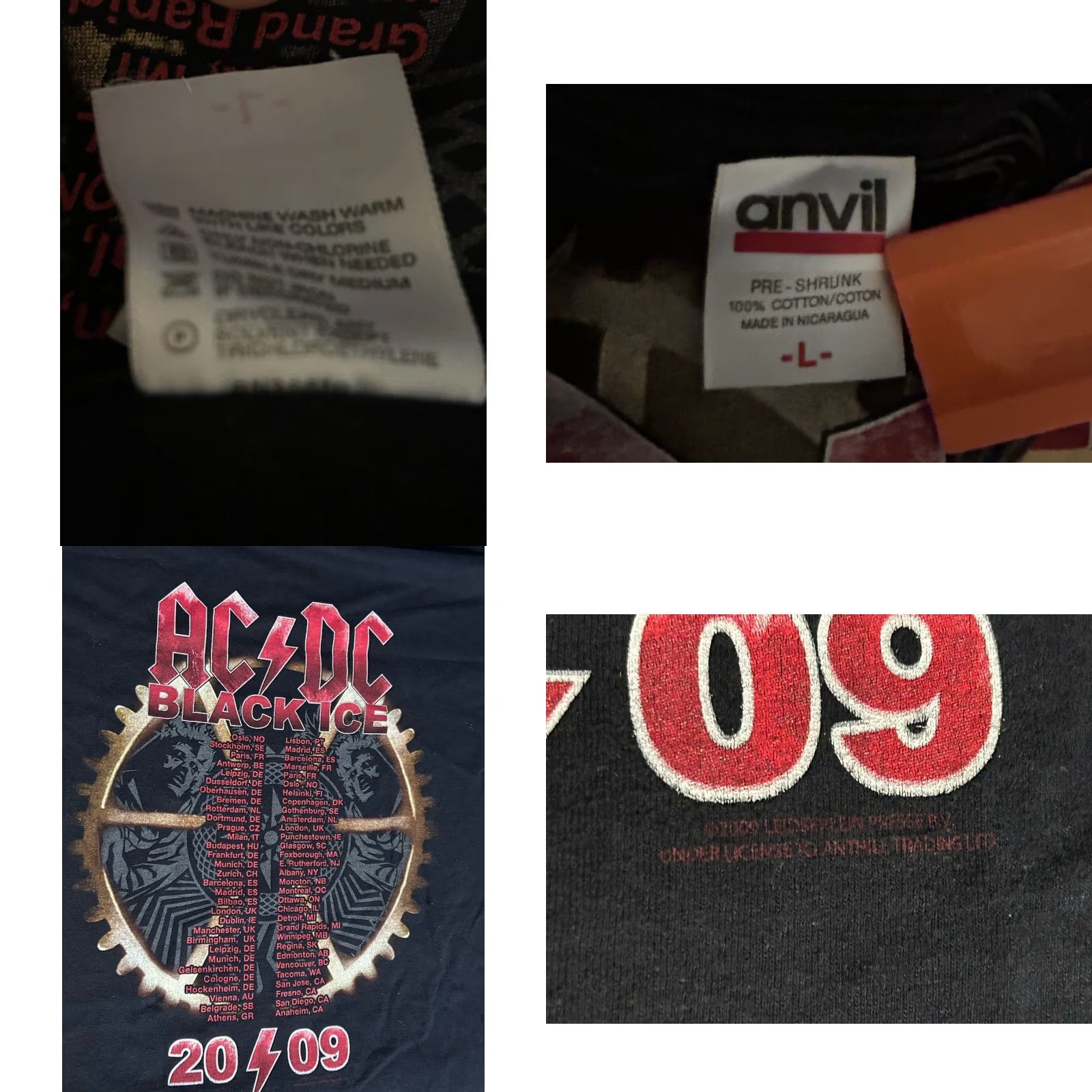 Anvil AC/DC Black Ice 2009 Tour Shirt Men Large Black Short Sleeve Crew Neck Double Sided Anvil Shirt Size US L / EU 52-54 / 3 - 8 Thumbnail