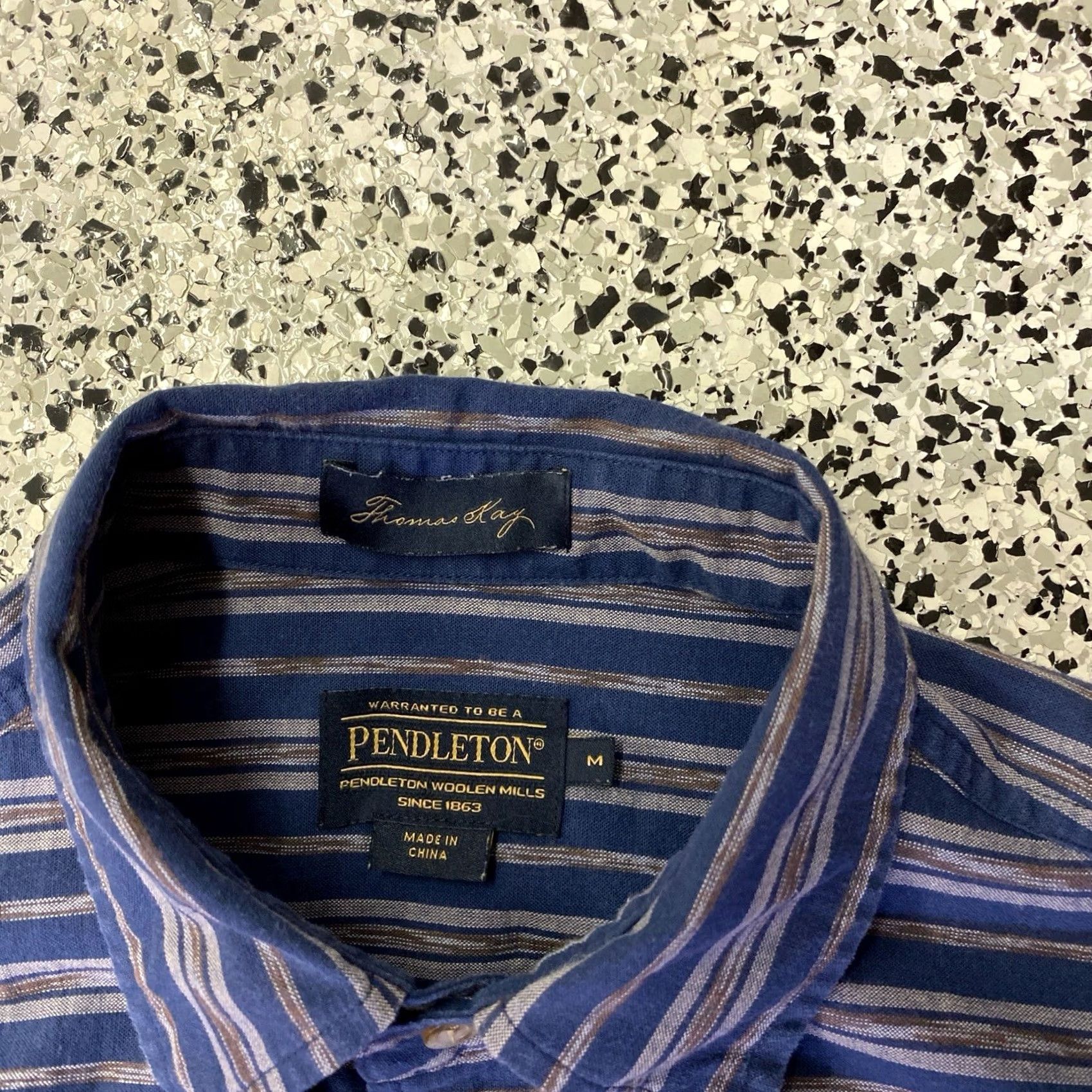 Pendleton Pendleton Thomas Kay Shirt Mens Size M Short Sleeve Button-Up Striped Blue Cotton Regular Fit Knit Casual Size US M / EU 48-50 / 2 - 2 Thumbnail