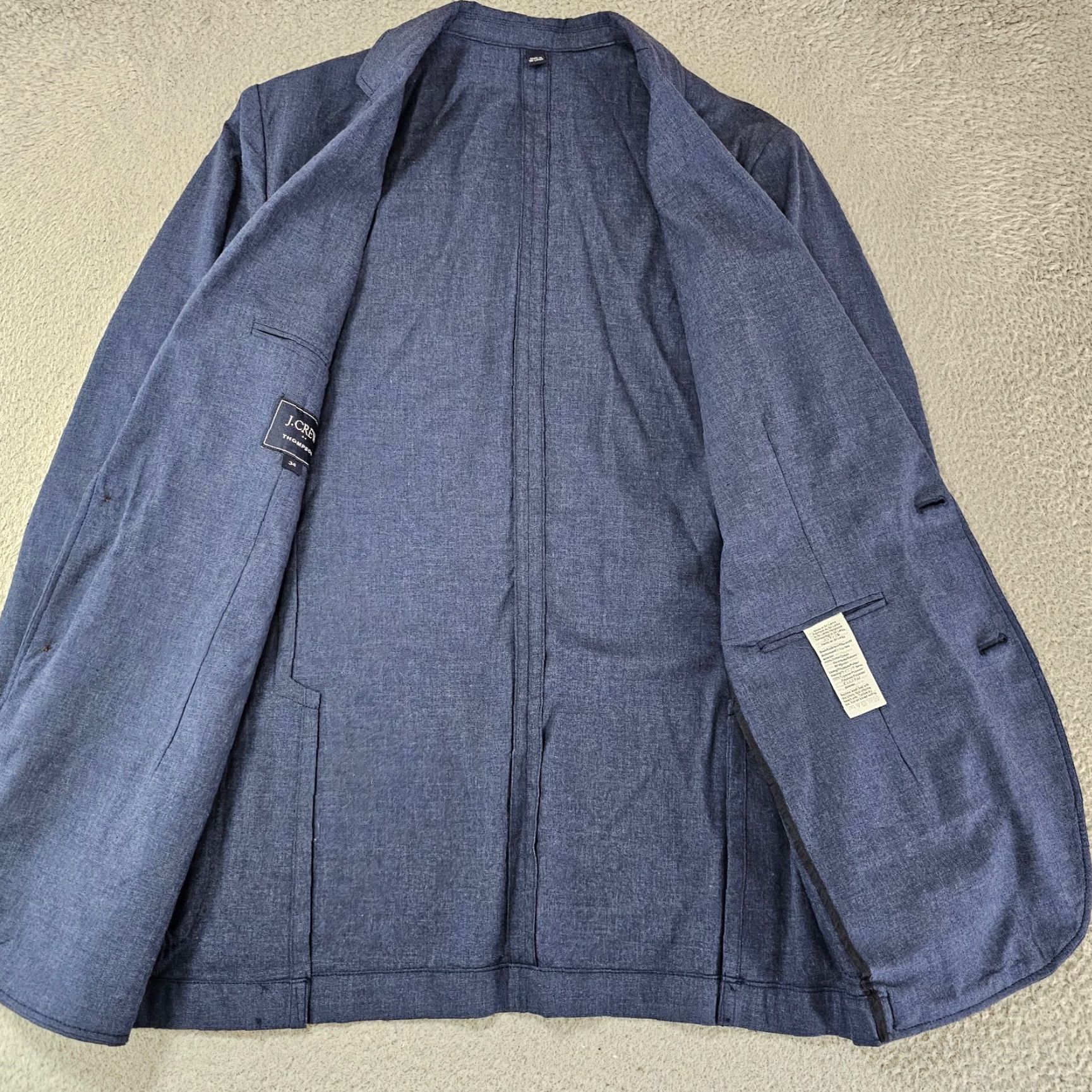 J.Crew J. CREW THOMPSON Blazer Mens 34 Blue Cotton Two Button Sport Coat Unconstructed Size 34R - 4 Thumbnail
