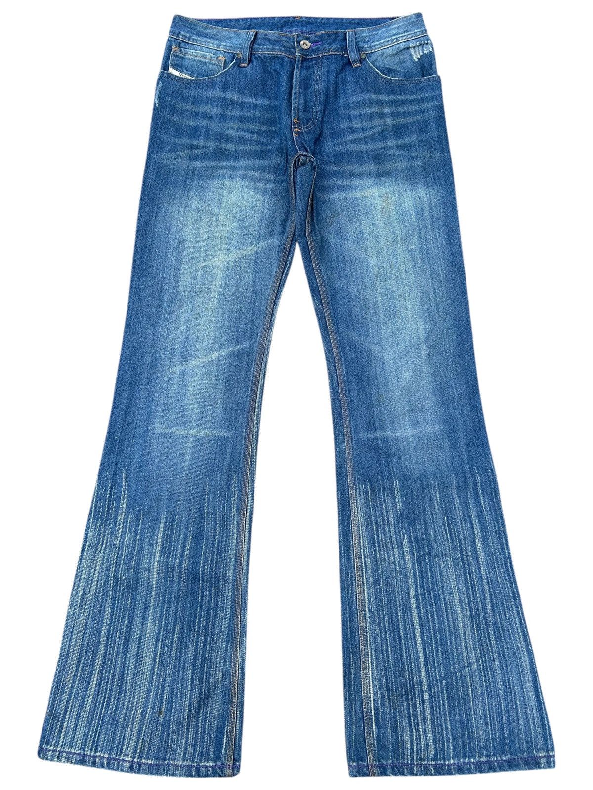 Flare Diesel Button Fly Distressed Denim Jeans