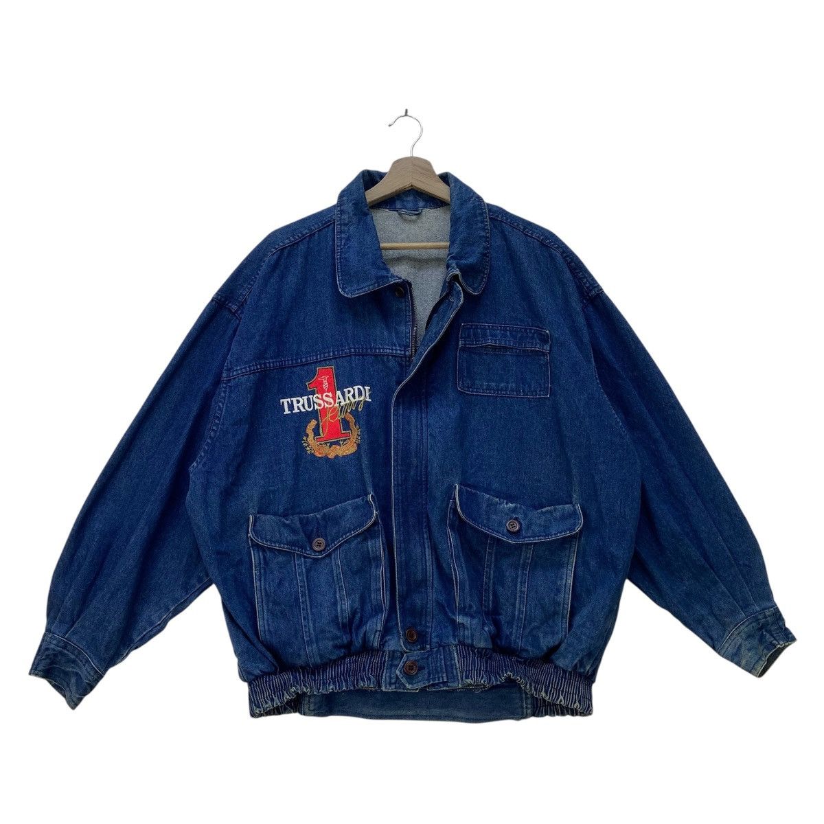 Trussardi Vintage Trussardi Oversize Loose Bomber Style Denim Jacket Size US S / EU 44-46 / 1 - 1 Thumbnail