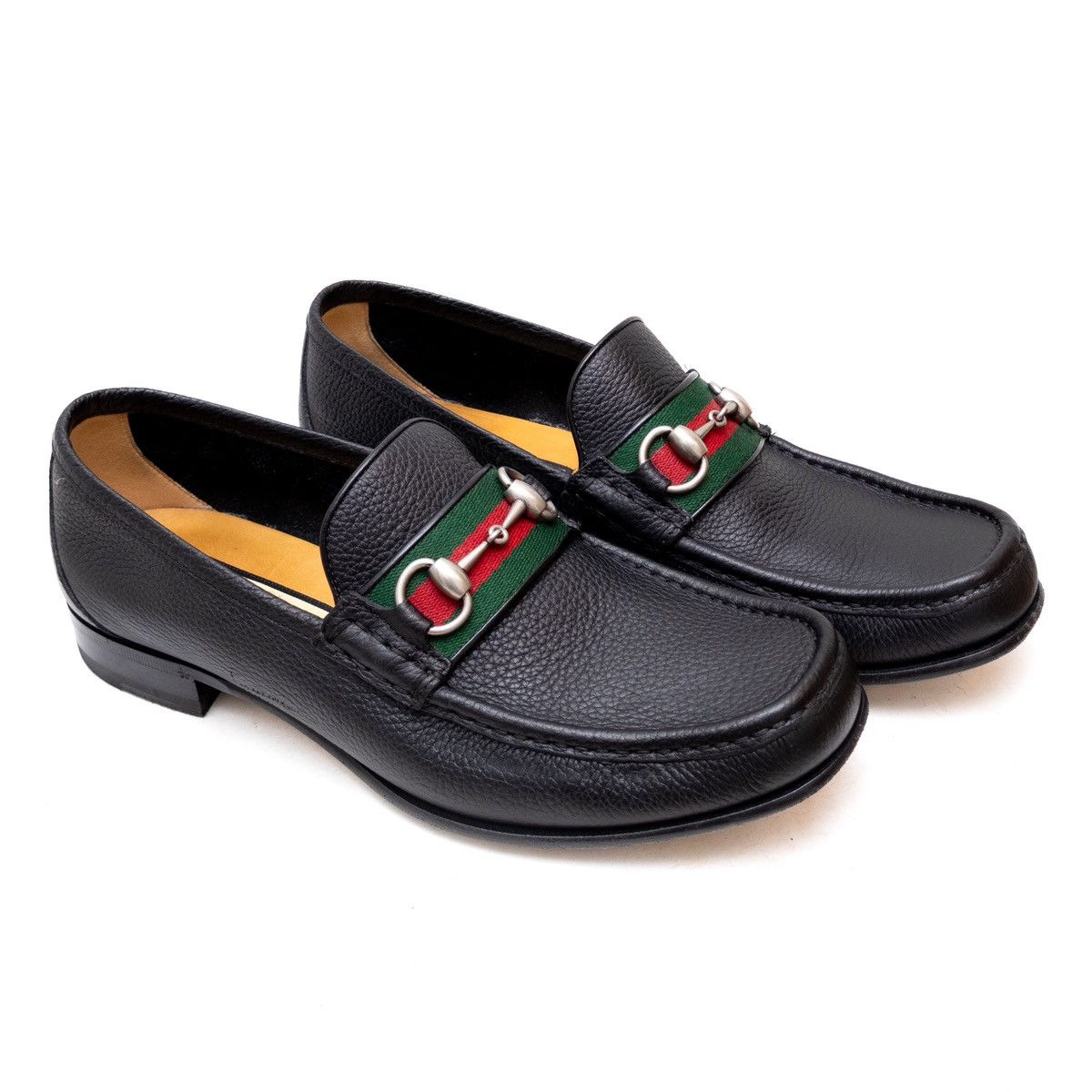 Designer × Gucci WEB Horse-bit Black Pebbled Leather Loafers Men’s Size 9.5us Size US 9.5 / EU 42-43 - 10 Thumbnail