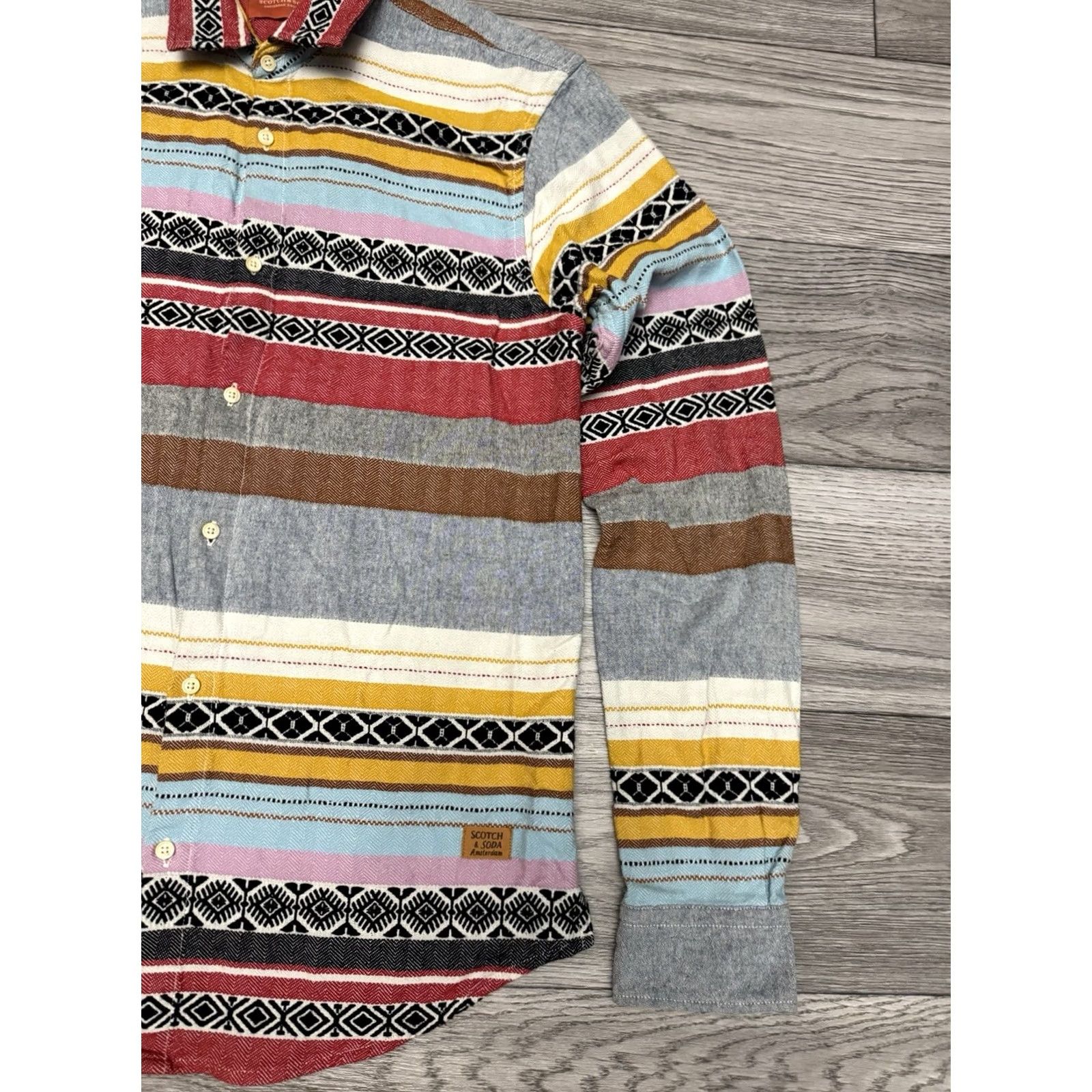 Scotch & Soda Scotch & Soda Mens Shirt Striped Cotton Multicolor Multicolor Colorful Long Sleeve S Small Regular Mens Shirt Size US S / EU 44-46 / 1 - 3 Thumbnail