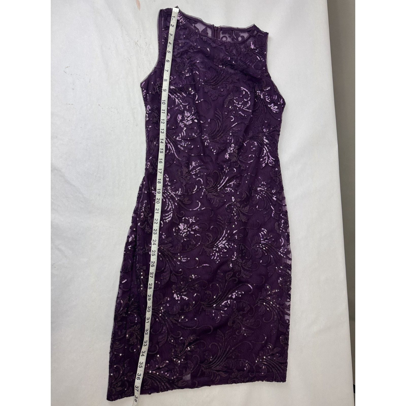 Calvin Klein Calvin Klein Purple Sequin Lace Sheath Dress Holiday 4 Size S / US 4 / IT 40 - 4 Thumbnail