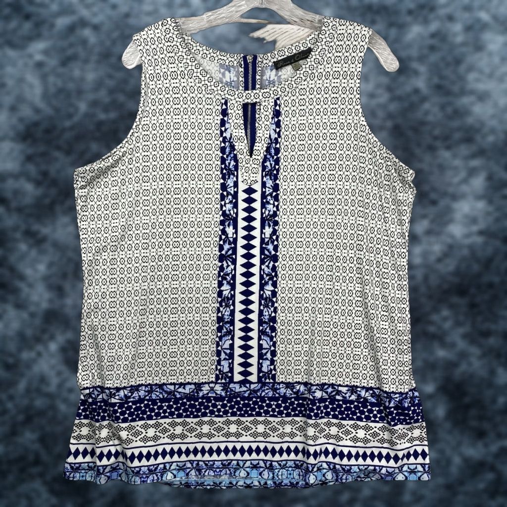 Anthropologie VINTAGE Anthropologie Rose + Olive Top Womans XL White Blue Zip Up Sleeveless Boho Size XL / US 12-14 / IT 48-50 - 1 Thumbnail