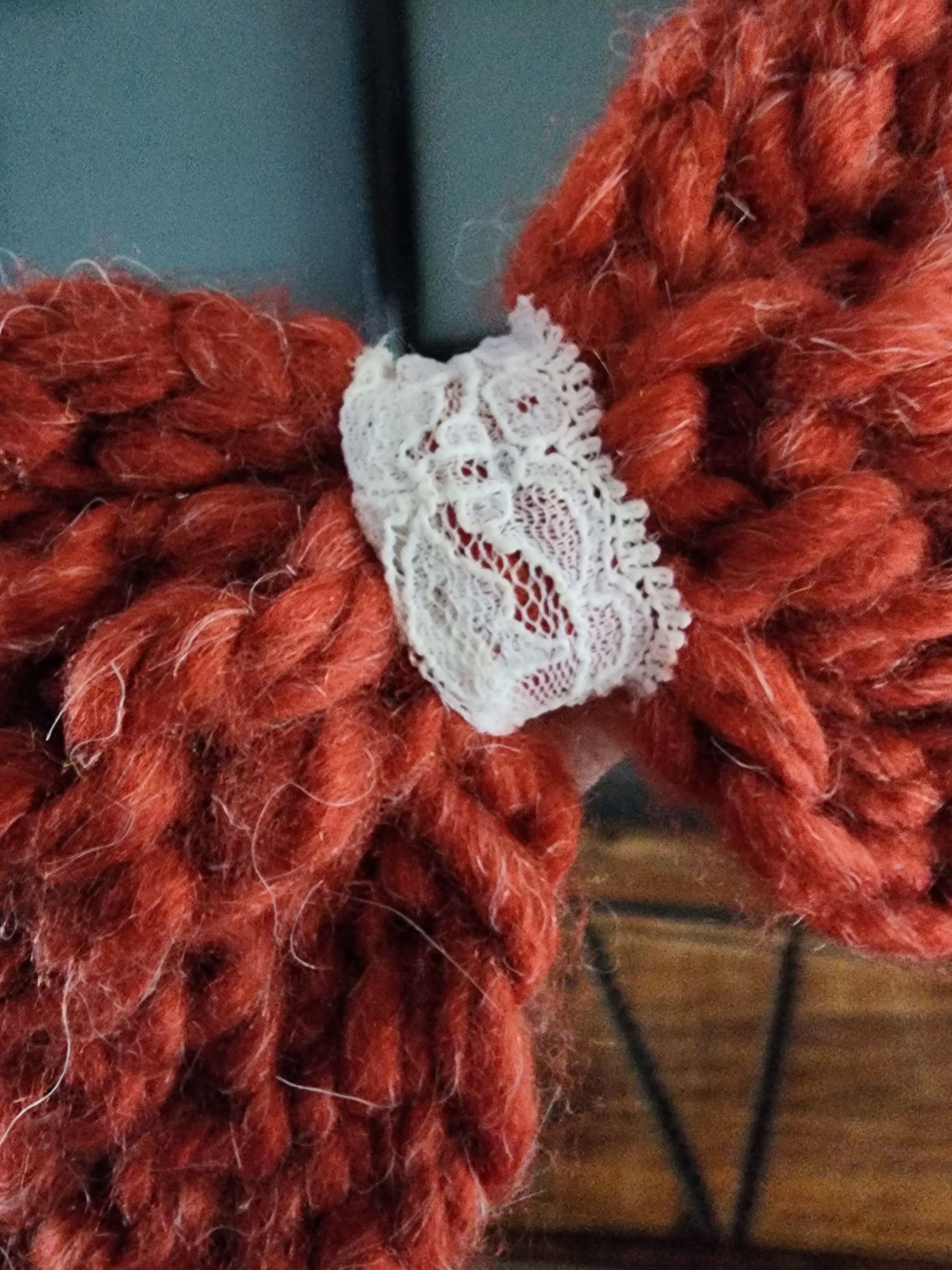 Other Knit Hair Bow, Handknitted Rust Orange Ponytail Holder or Ha Size ONE SIZE - 7 Thumbnail