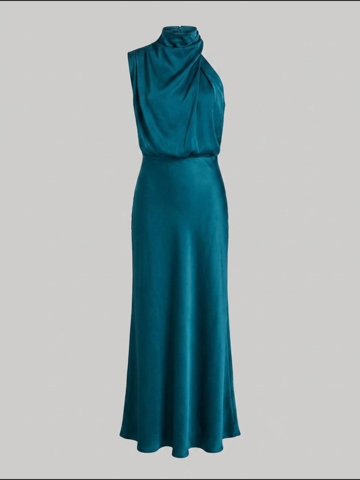Other Teal Satin High-Neck Sleeveless Maxi Dress Size L / US 10 / IT 46 - 1 Thumbnail