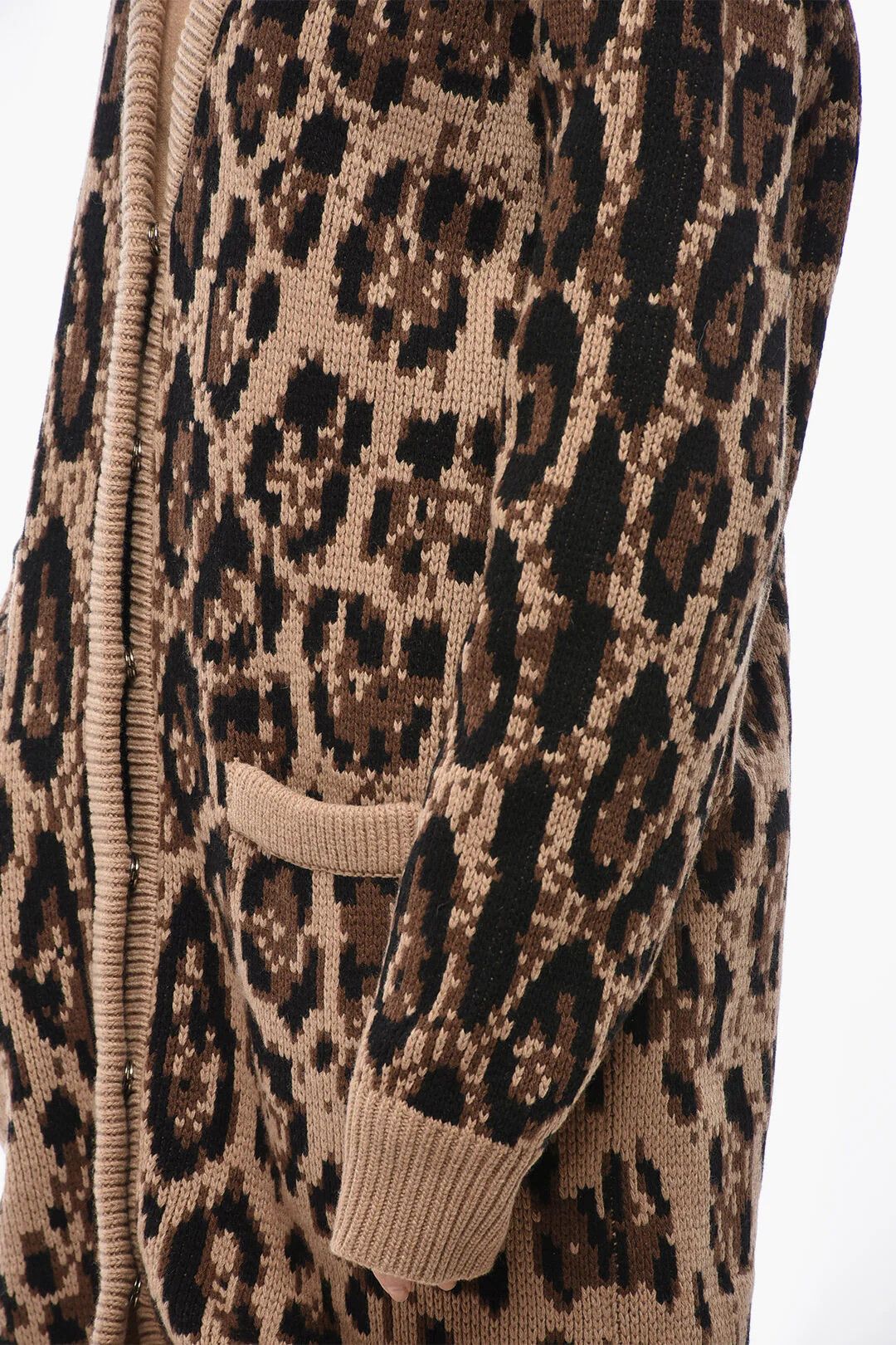 Dolce & Gabbana og1mm0426 Mixed Cashmere Animal-Print Cardigan in Brown Size S / US 4 / IT 40 - 3 Thumbnail