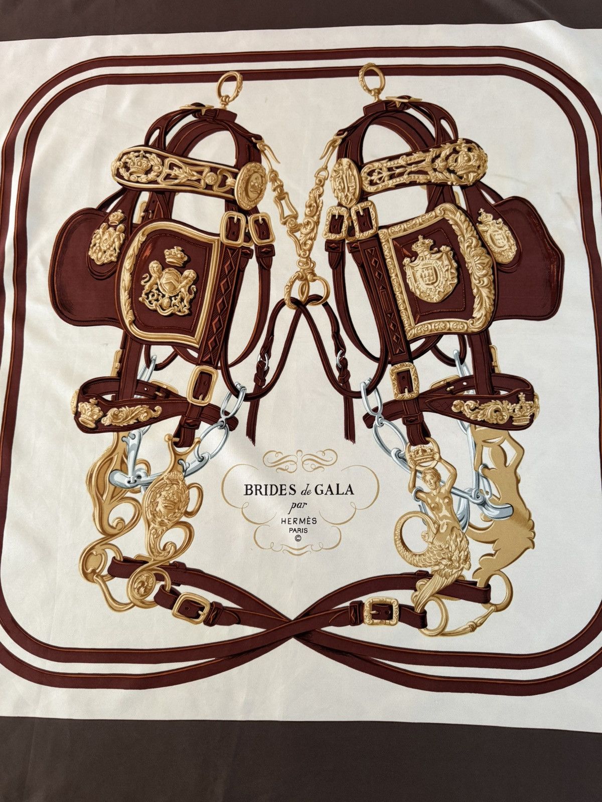 Hermes iconic Hermès silk scarf classic bridles motif in brown Size ONE SIZE - 5 Thumbnail