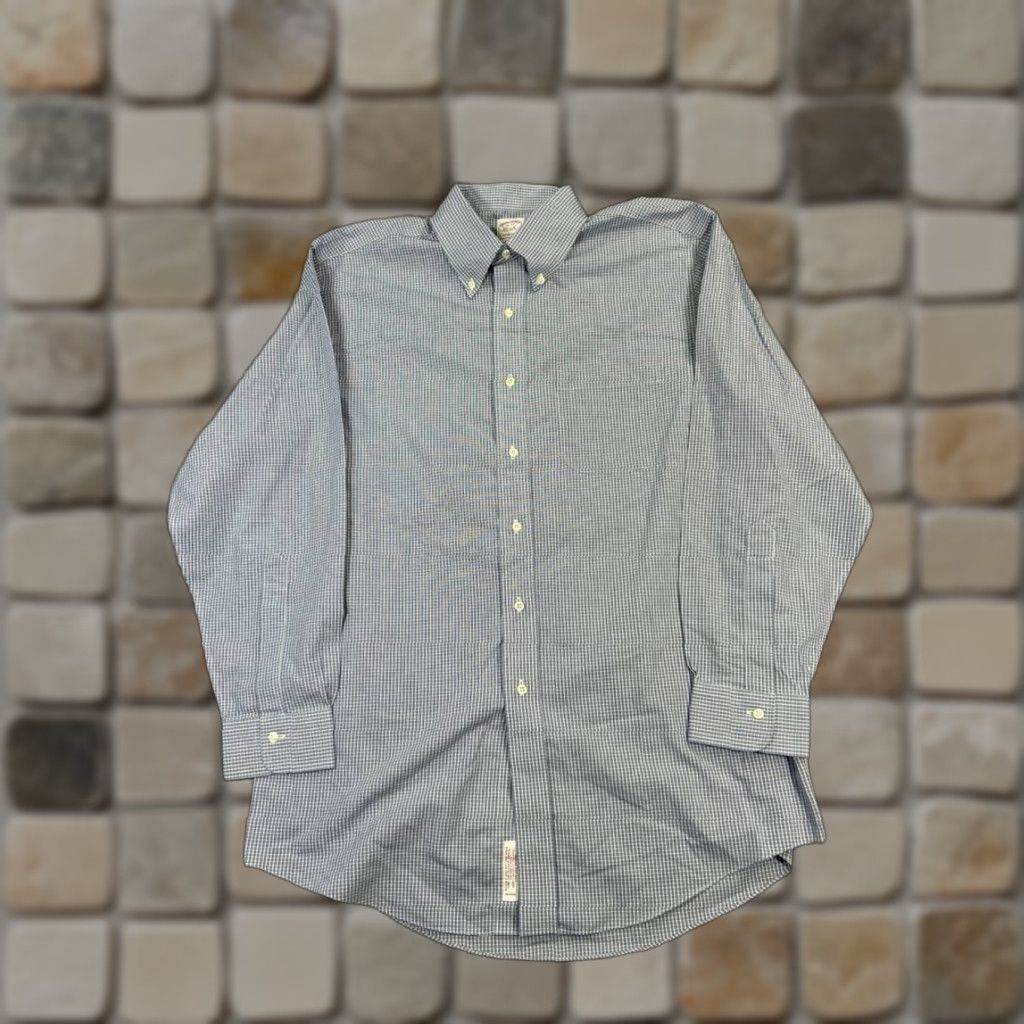 Brooks Brothers Brooks Brothers Dress Shirt Mens 16 Blue White Cotton Button Up Shirt Busy? (Note: must only use original words) Size 42R - 1 Thumbnail