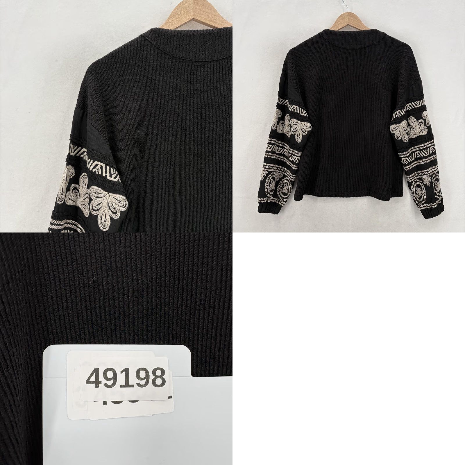 Vintage THML Blouse Womens XS Black Rib Knit Embroidered Balloon Sleeve Boho Paisley Top Size XS / US 0-2 / IT 36-38 - 9 Thumbnail