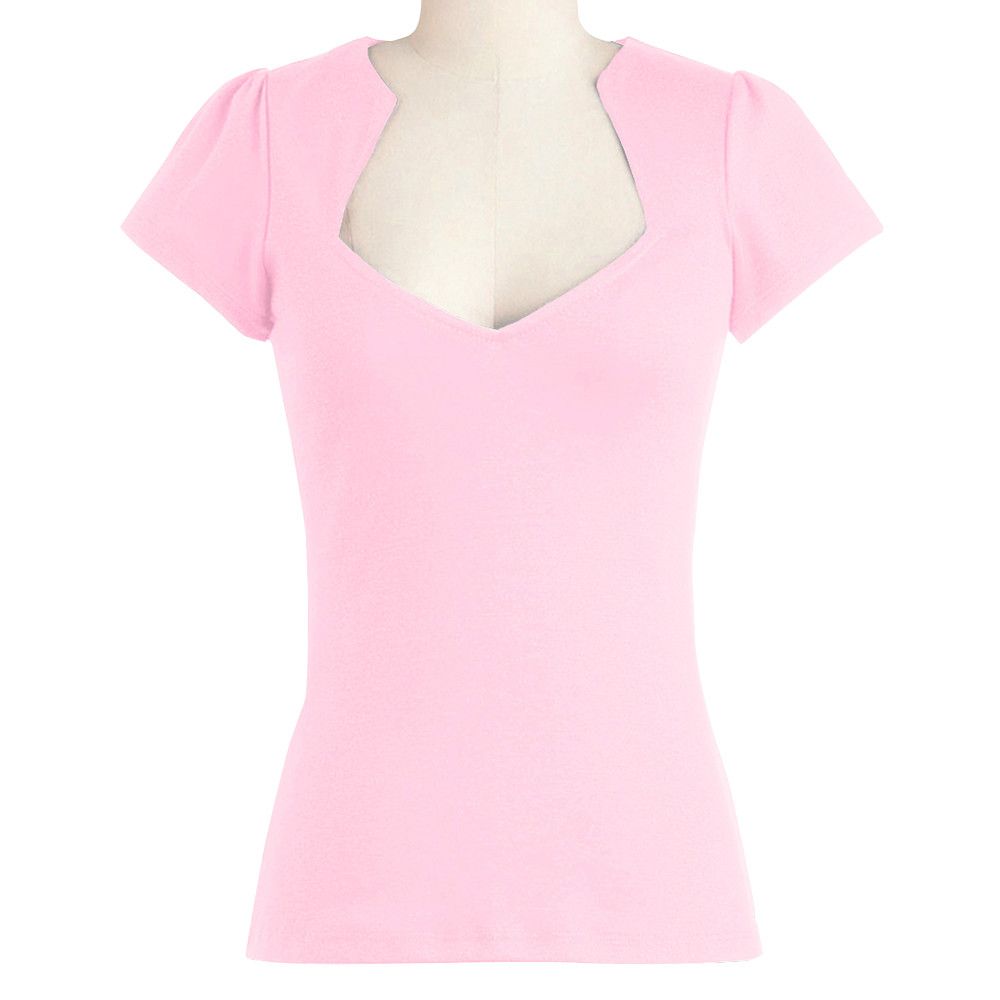Other 50's Vintage Top V Neck Short Sleeve Fitted Tee Pink Size M / US 6-8 / IT 42-44 - 1 Thumbnail