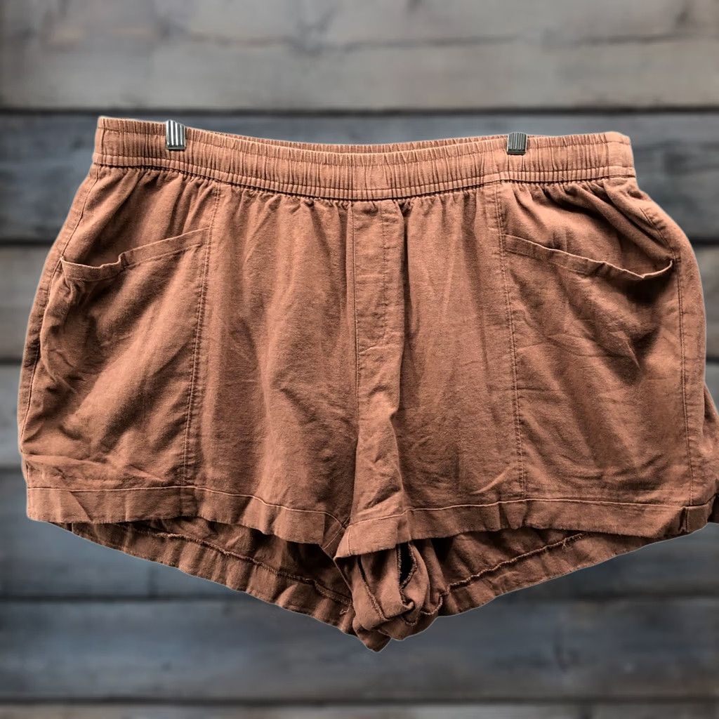 Old Navy Old Navy High Rise Linen Blend Shorts Womens 2X Brown Pull On Relaxed 3'' Size 40" / US 18 - 1 Thumbnail