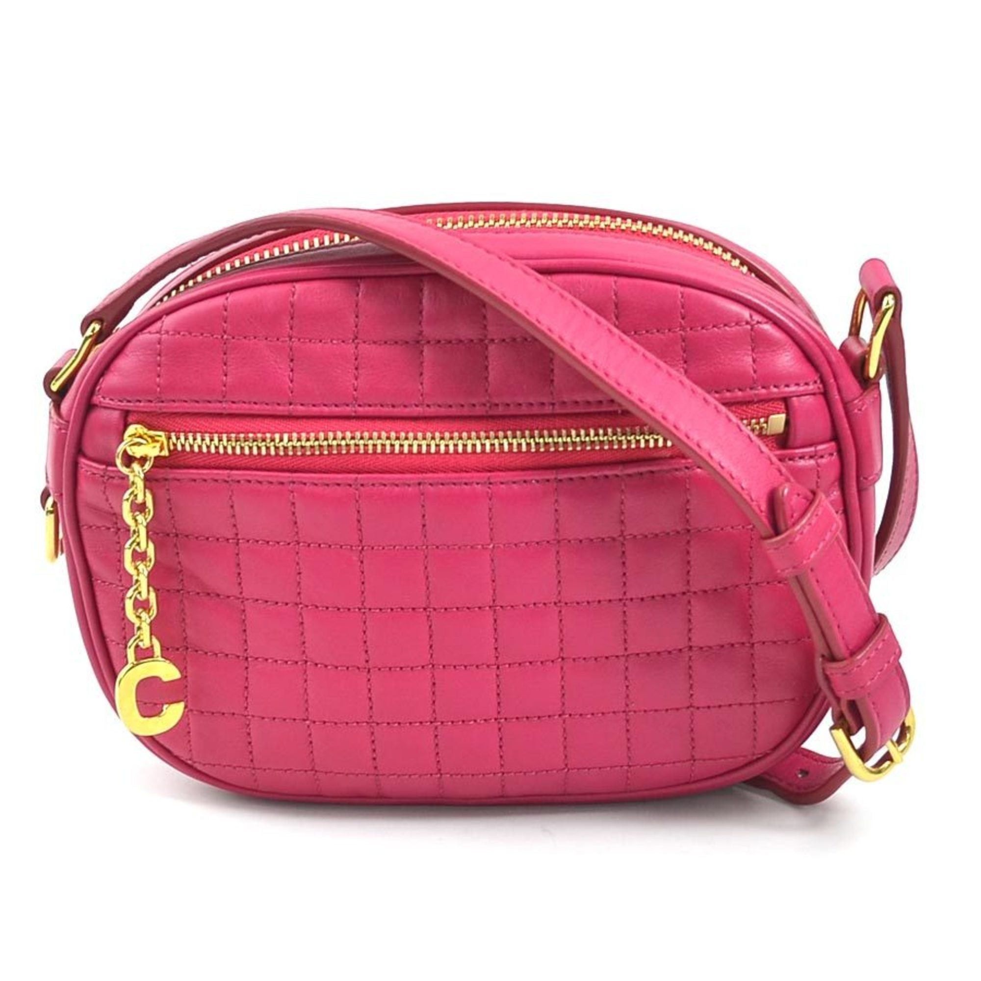 image of Celine Crossbody Shoulder Bag C Charm Leather Pink Ladies, Women's