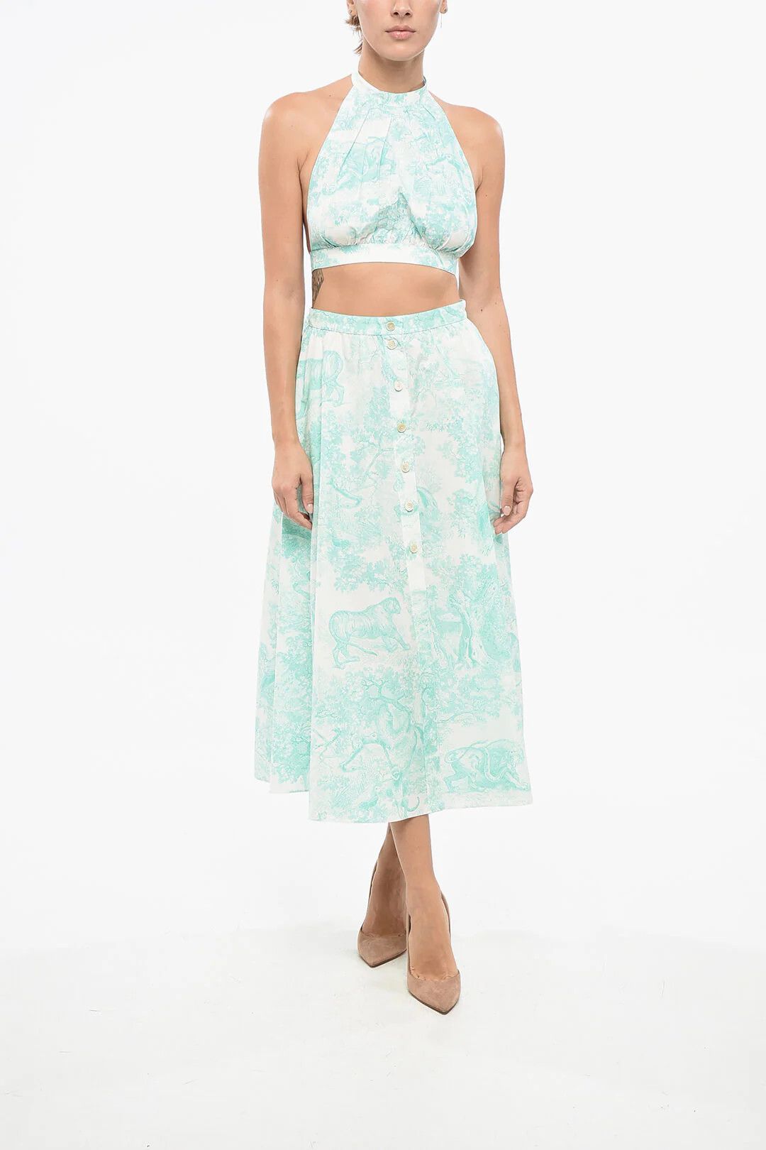 Dior o1mm0326 Azulejo-Print Halter-Neck Crop Top Light Blue Size M / US 6-8 / IT 42-44 - 4 Thumbnail